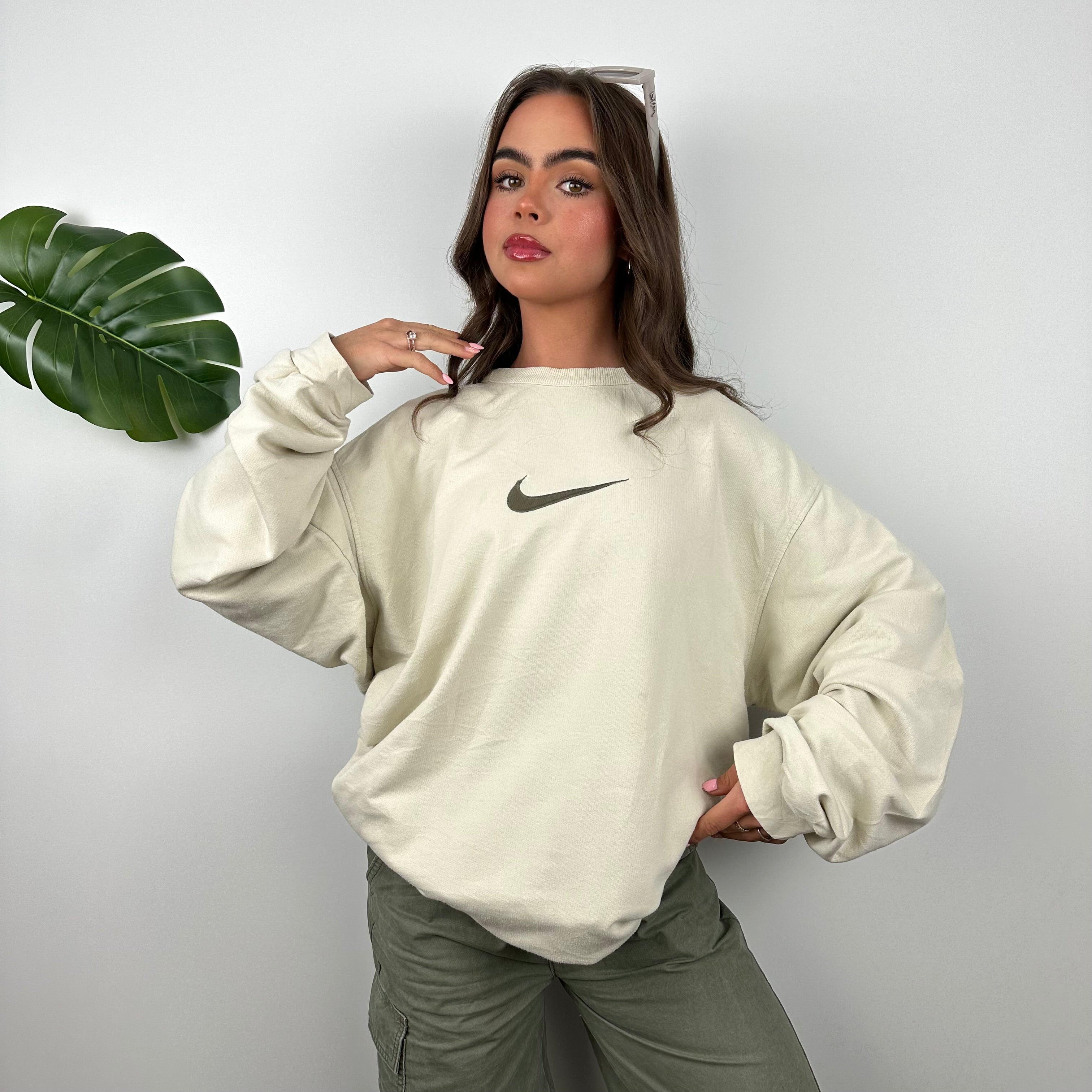 Nike Cream Embroidered Swoosh Sweatshirt (XL)