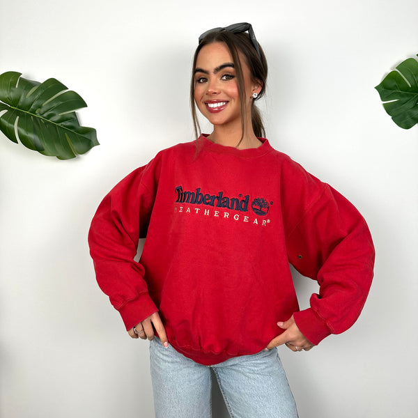 Timberland Red Embroidered Spell Out Sweatshirt (S)