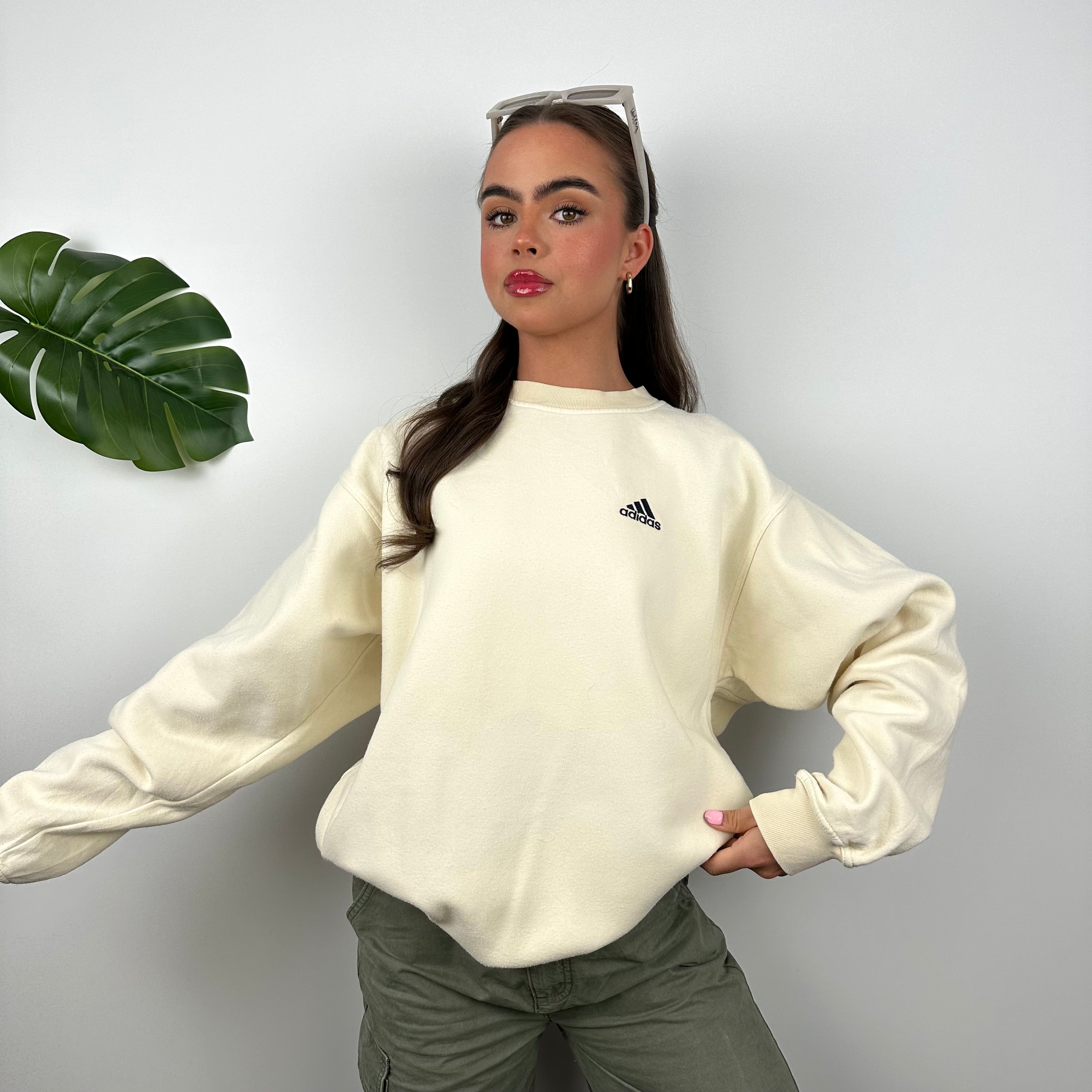 Adidas Cream Embroidered Spell Out Sweatshirt (M)