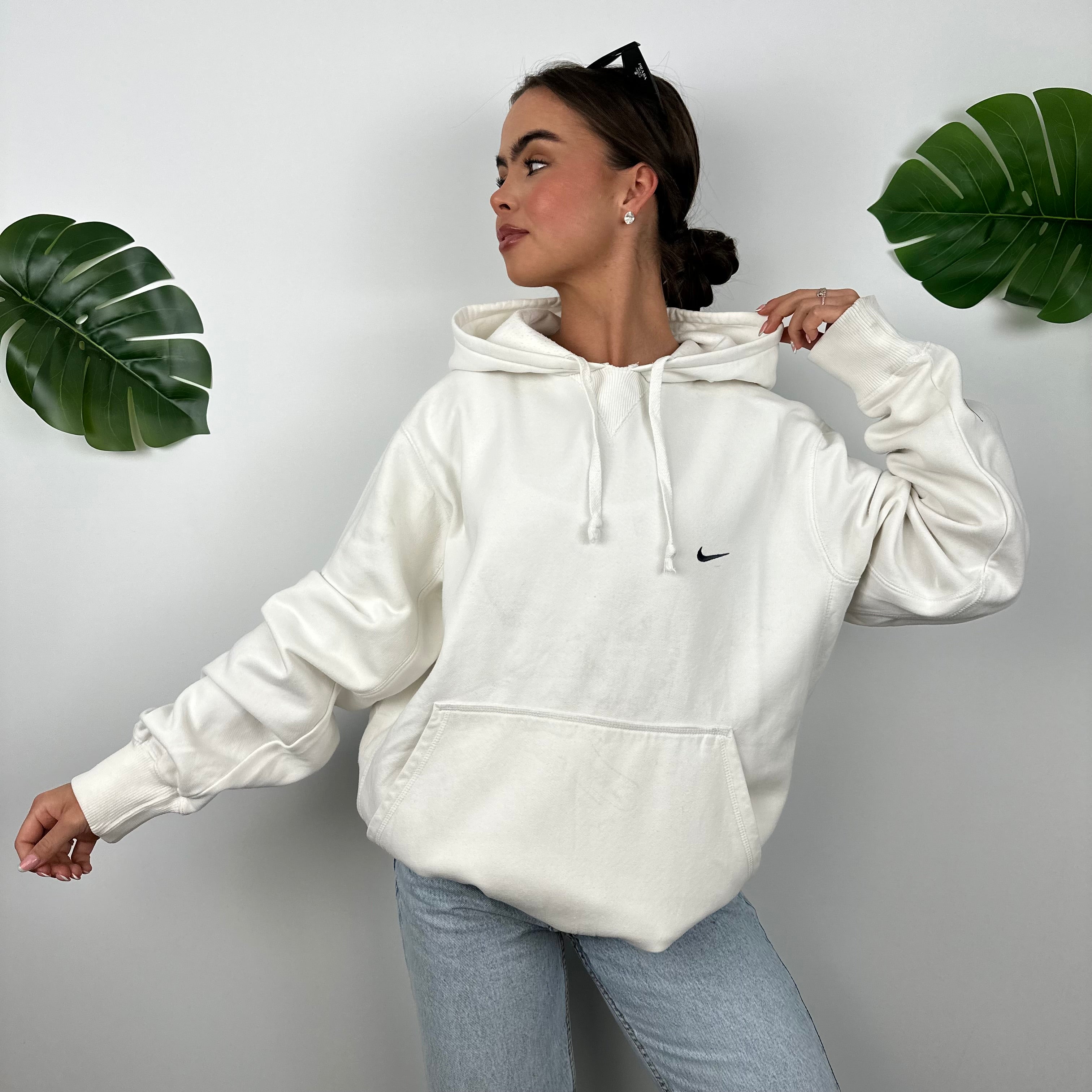 Nike White Embroidered Swoosh Hoodie (L)