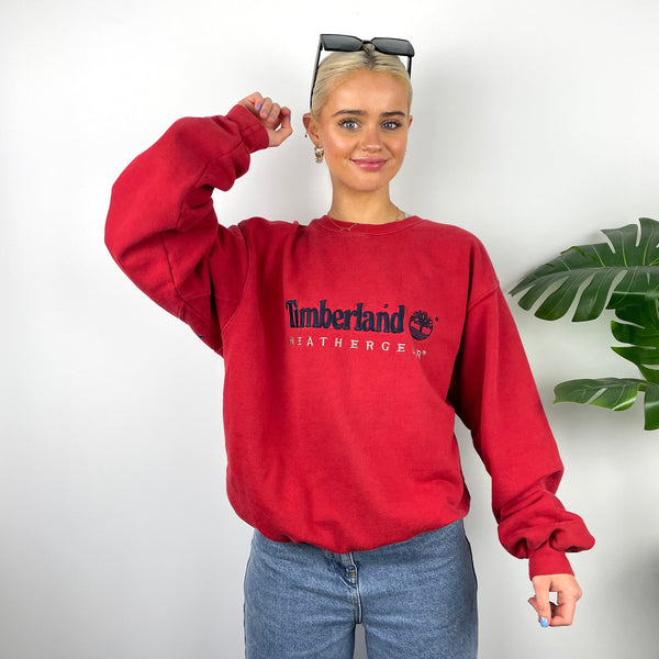 Timberland Red Embroidered Spell Out Sweatshirt (M)