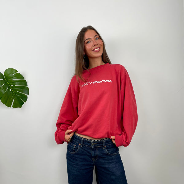 Reebok Red Embroidered Spell Out Sweatshirt (XL)