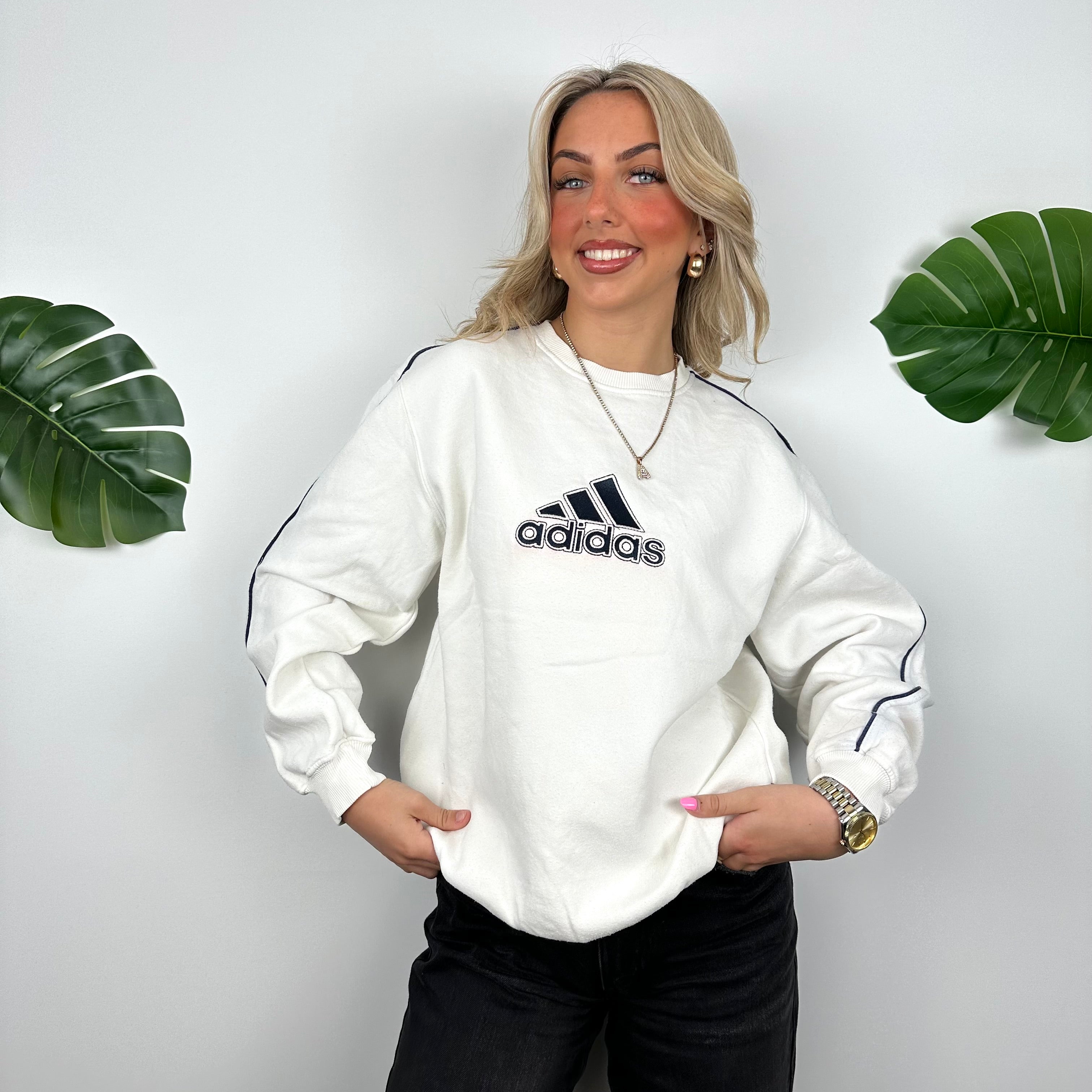 Adidas White Embroidered Spell Out Sweatshirt (M)