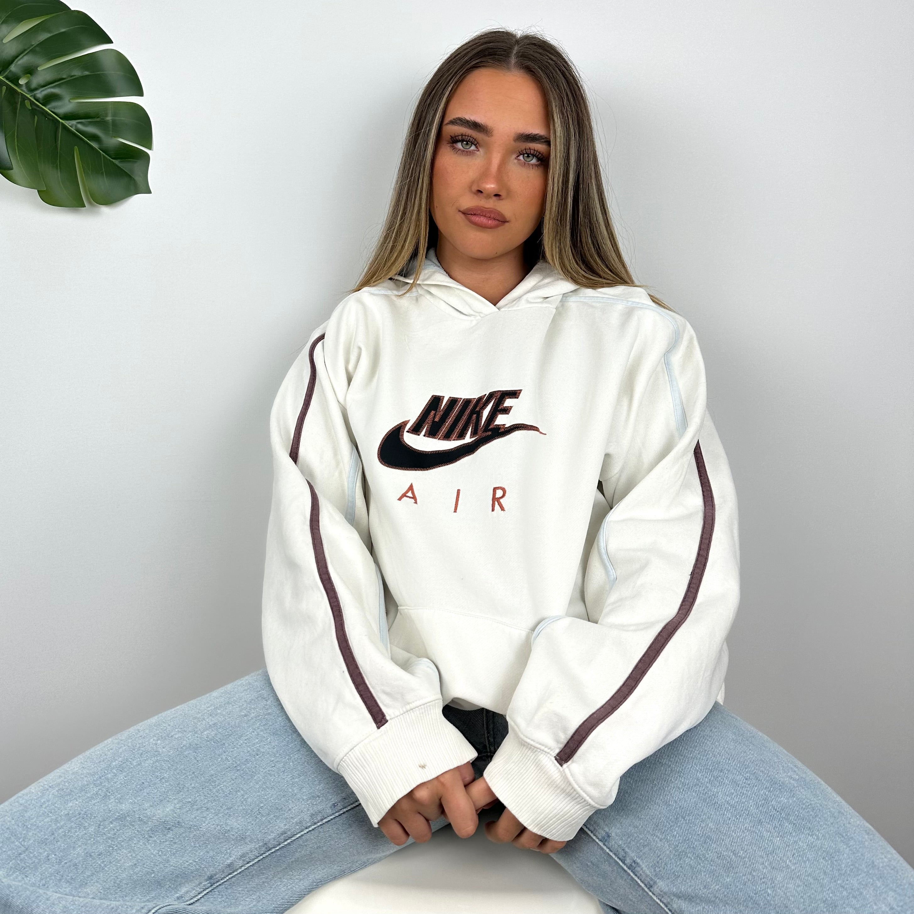 Nike Air RARE White Embroidered Spell Out Hoodie (L)