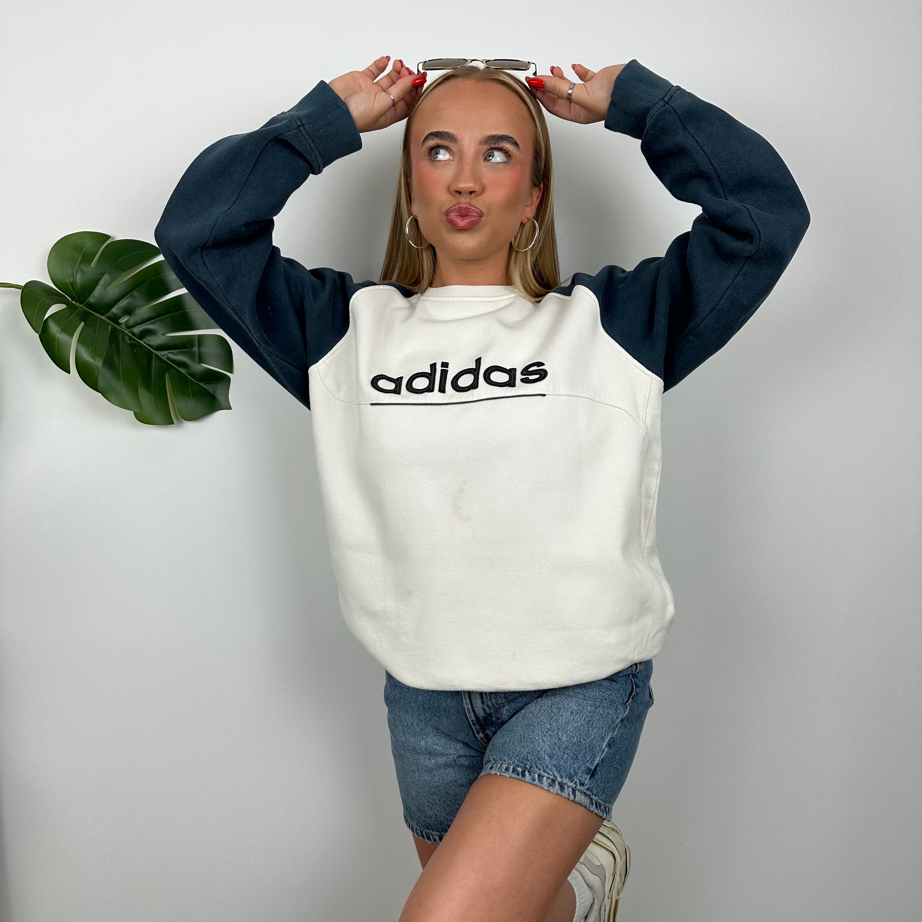 Adidas RARE White Embroidered Spell Out Sweatshirt (M)