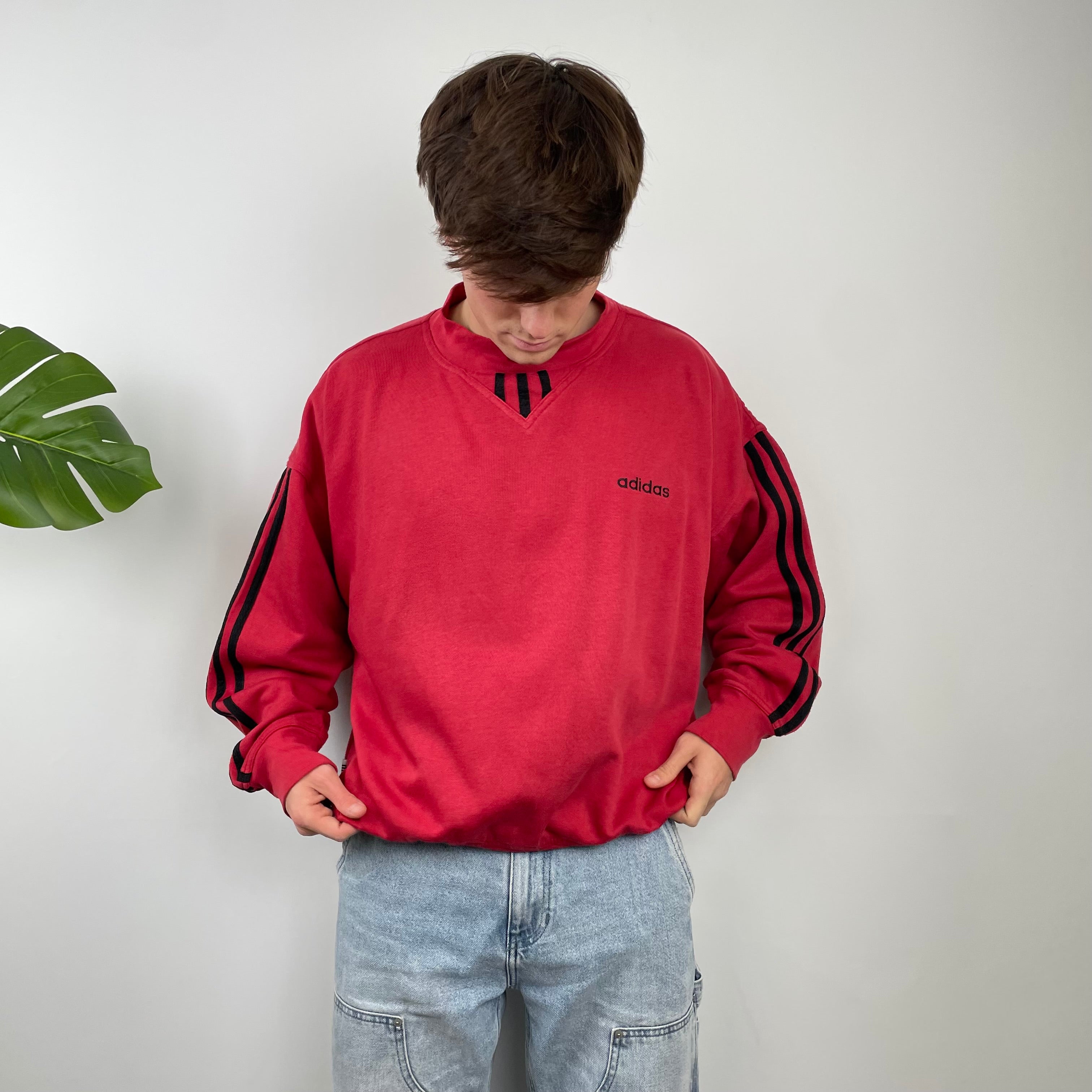 Adidas Red Embroidered Spell Out Sweatshirt (M)