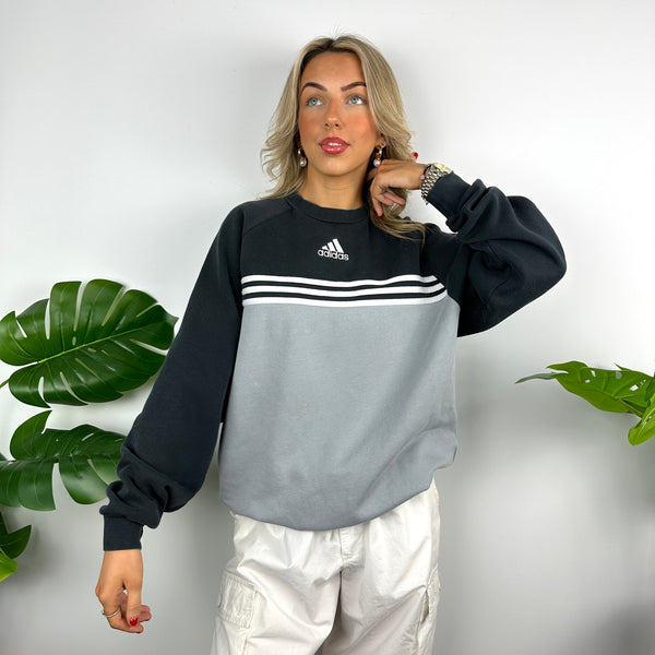 Adidas Black & Grey Embroidered Spell Out Sweatshirt (M)