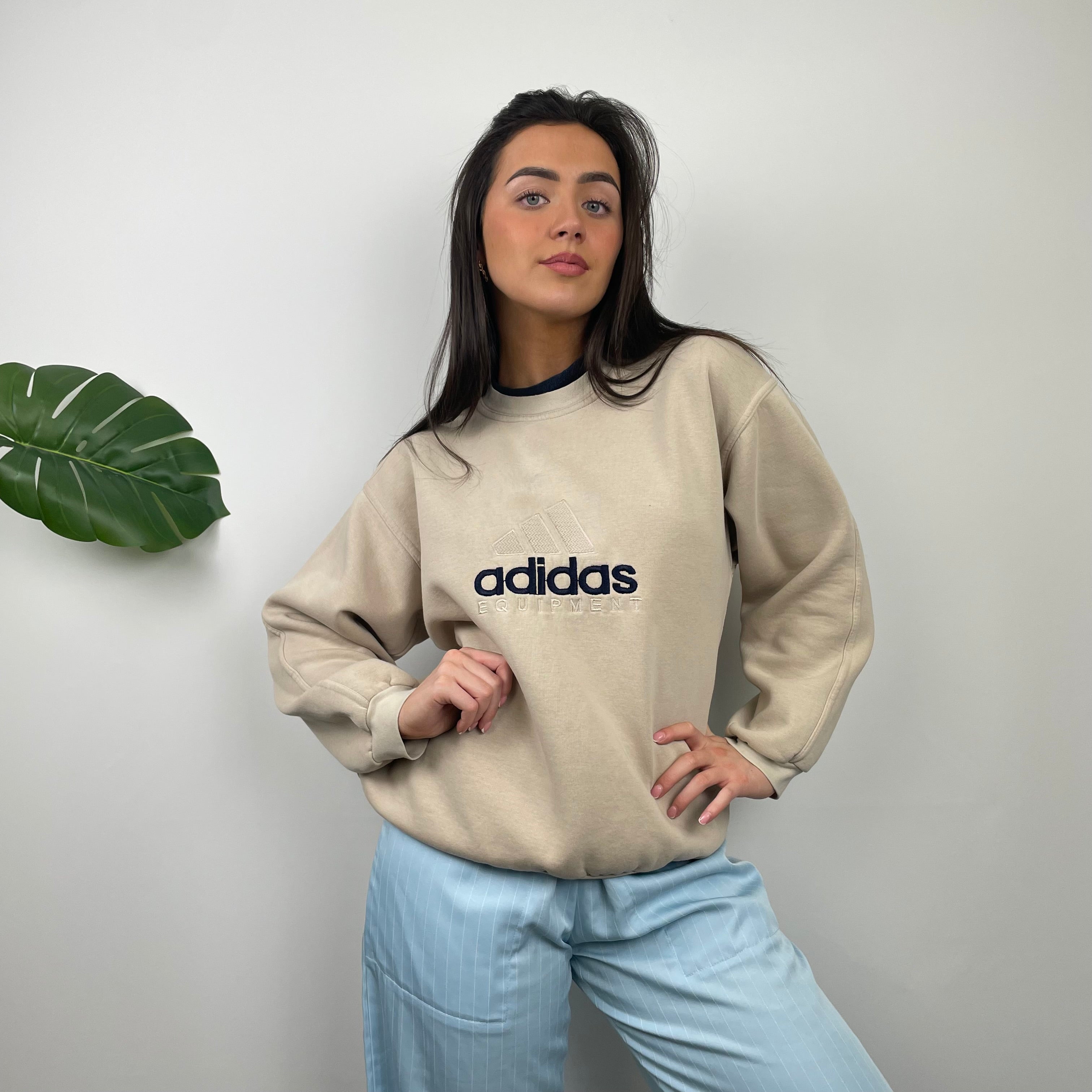 Adidas Equipment RARE Tan Beige Embroidered Spell Out Sweatshirt (M)