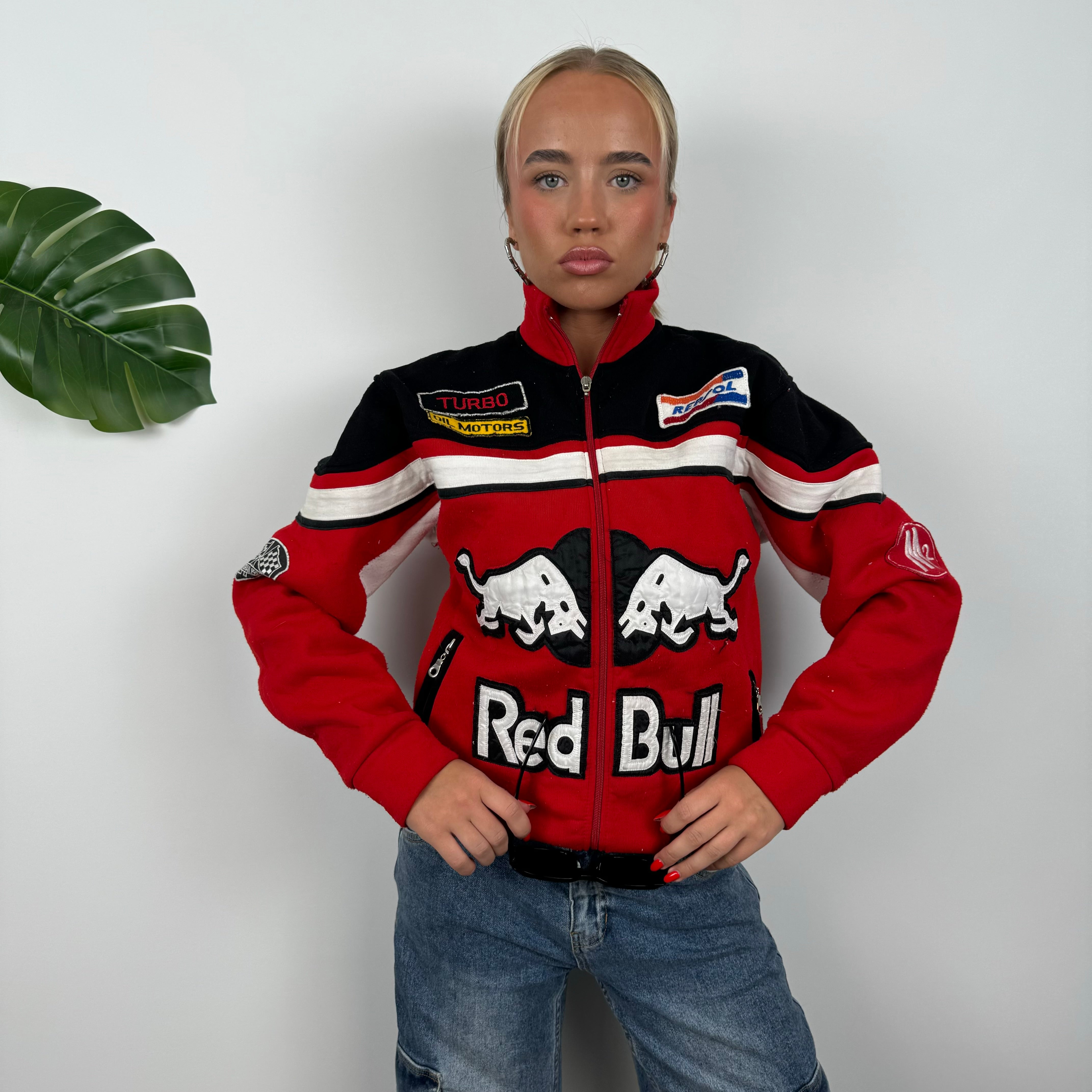 Red Bull Racing Red Embroidered Spell Out Zip Up Jacket (M)