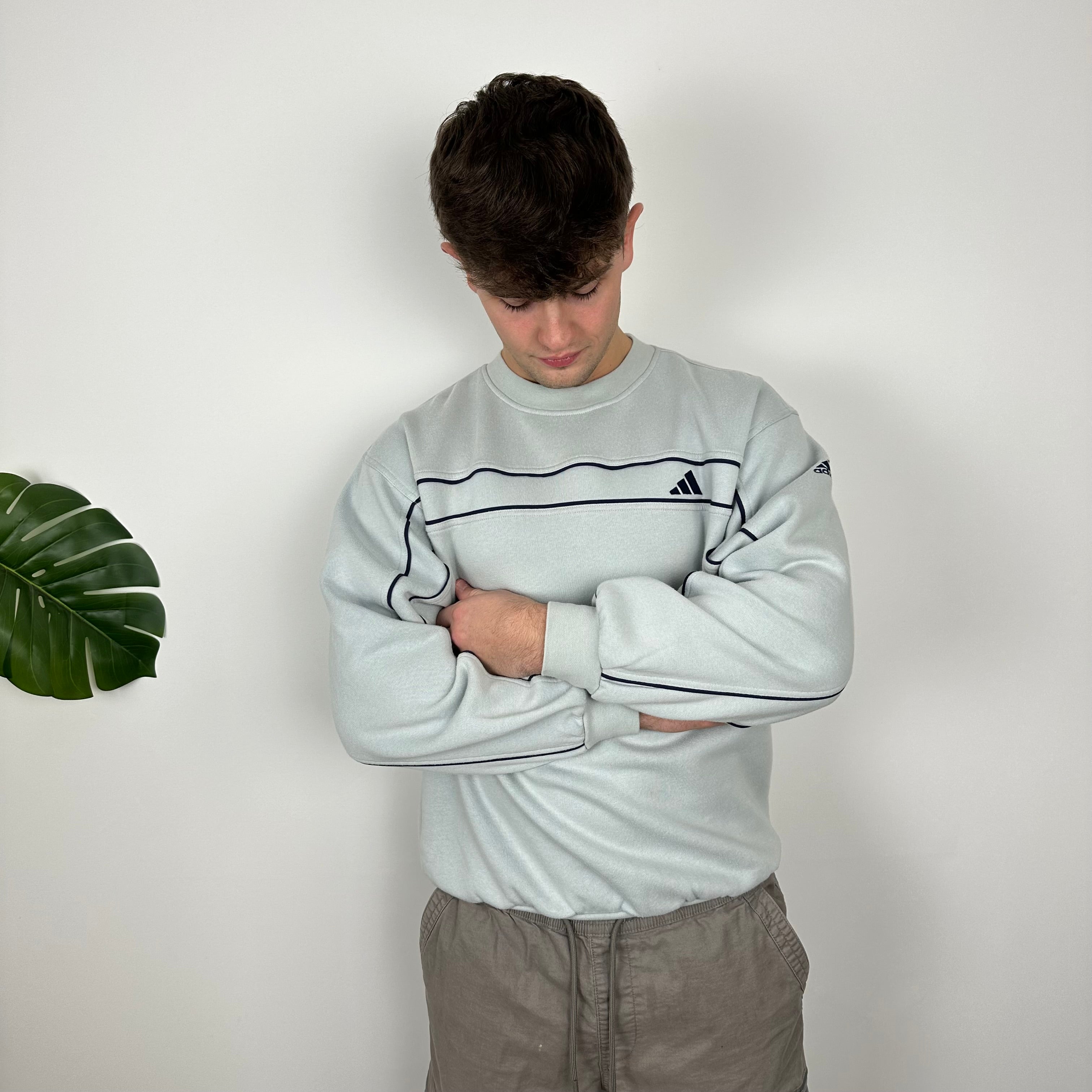 Adidas RARE Baby Blue Embroidered Spell Out Sweatshirt (L)