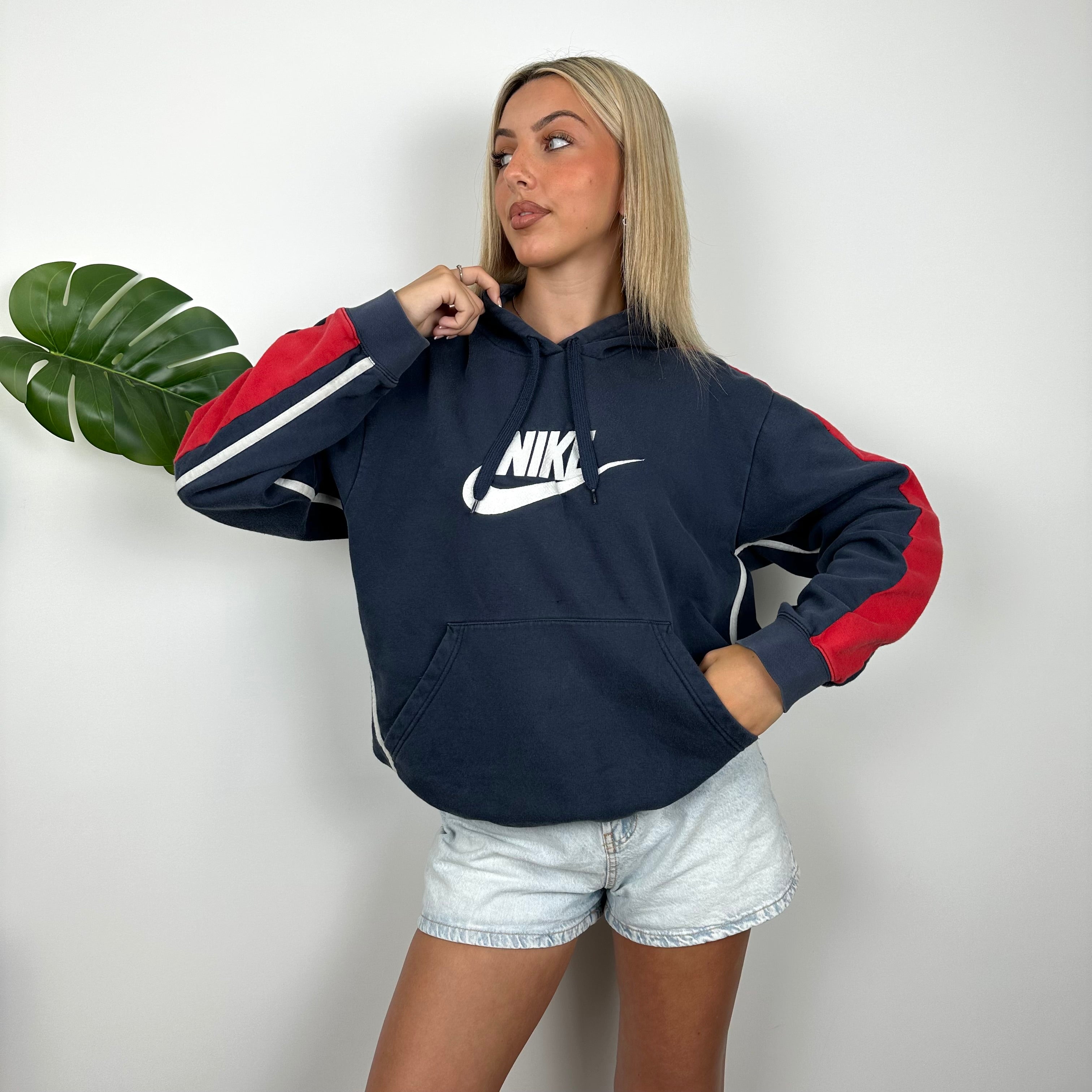 Nike RARE Navy Embroidered Spell Out Hoodie (S)