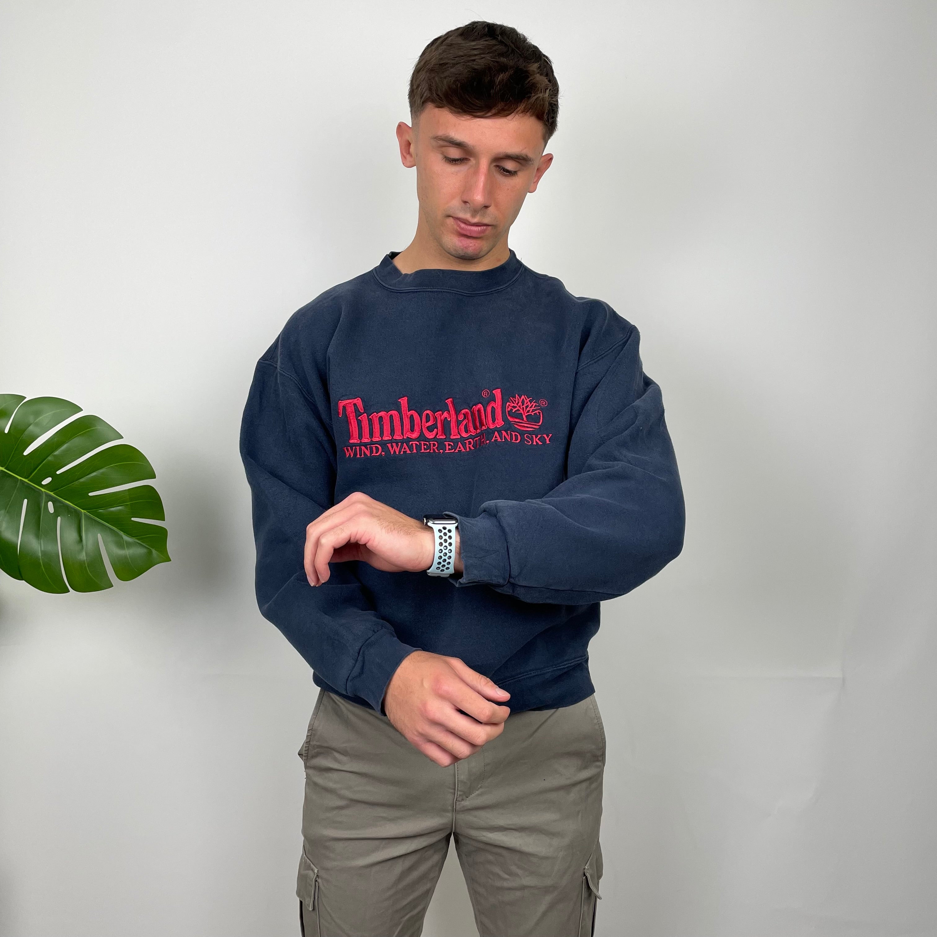 Timberland Navy Embroidered Spell Out Sweatshirt (M)