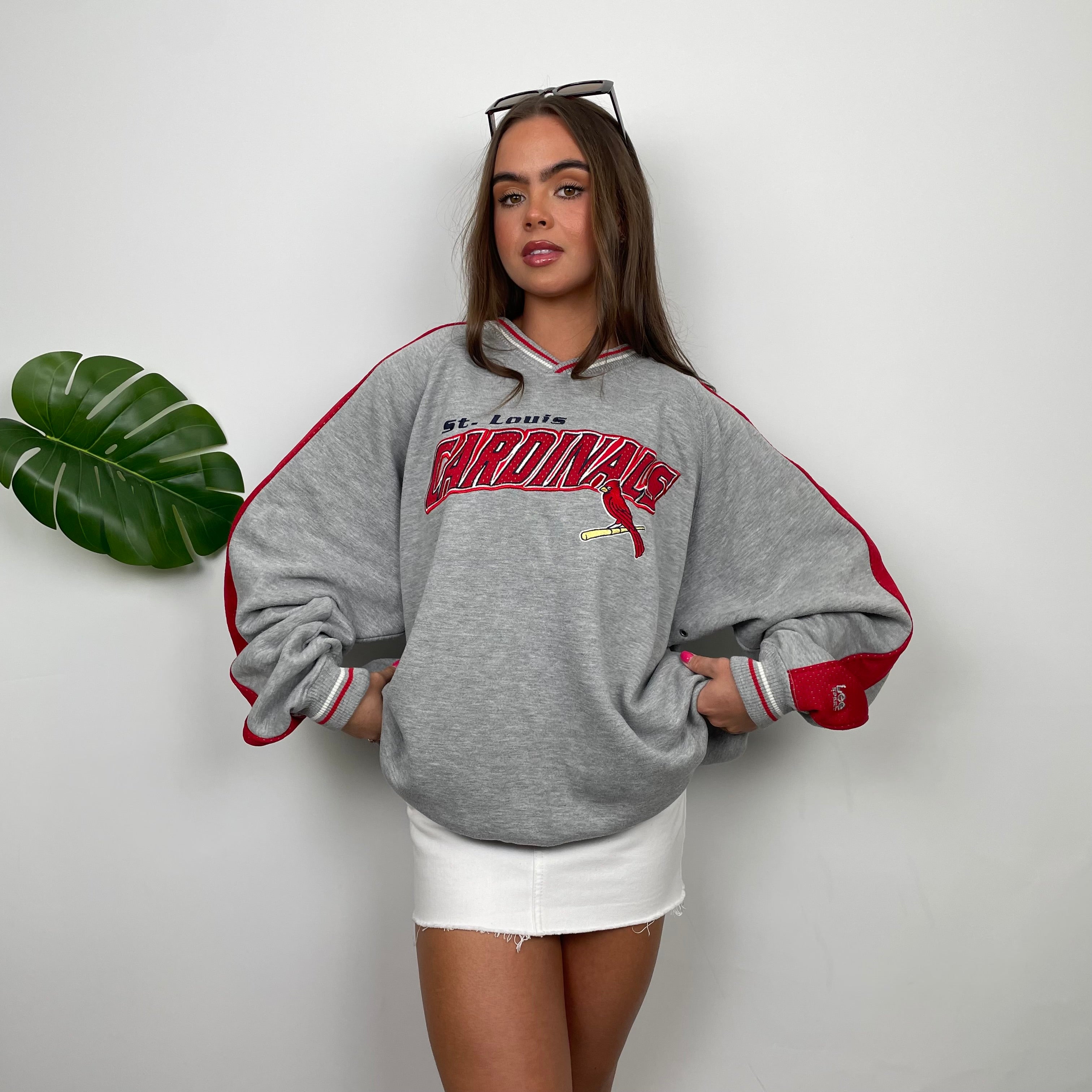 St Louis Cardinals Grey Embroidered Spell Out Sweatshirt (L)