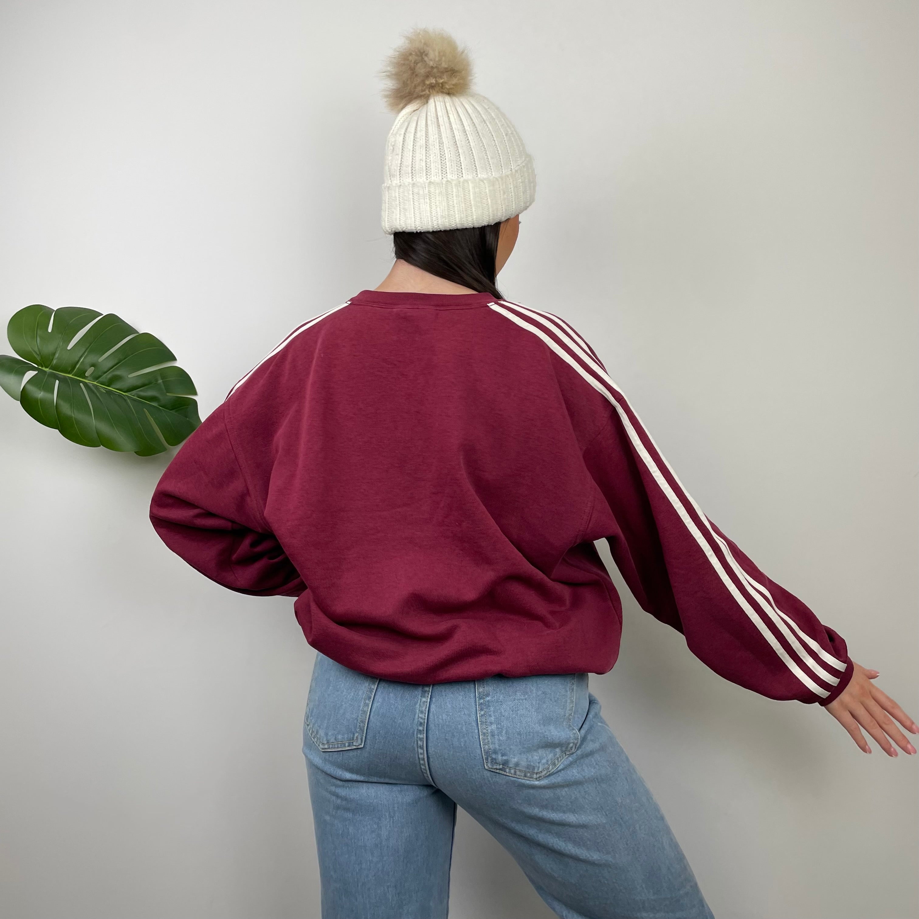 Adidas Maroon Embroidered Spell Out Sweatshirt (M)