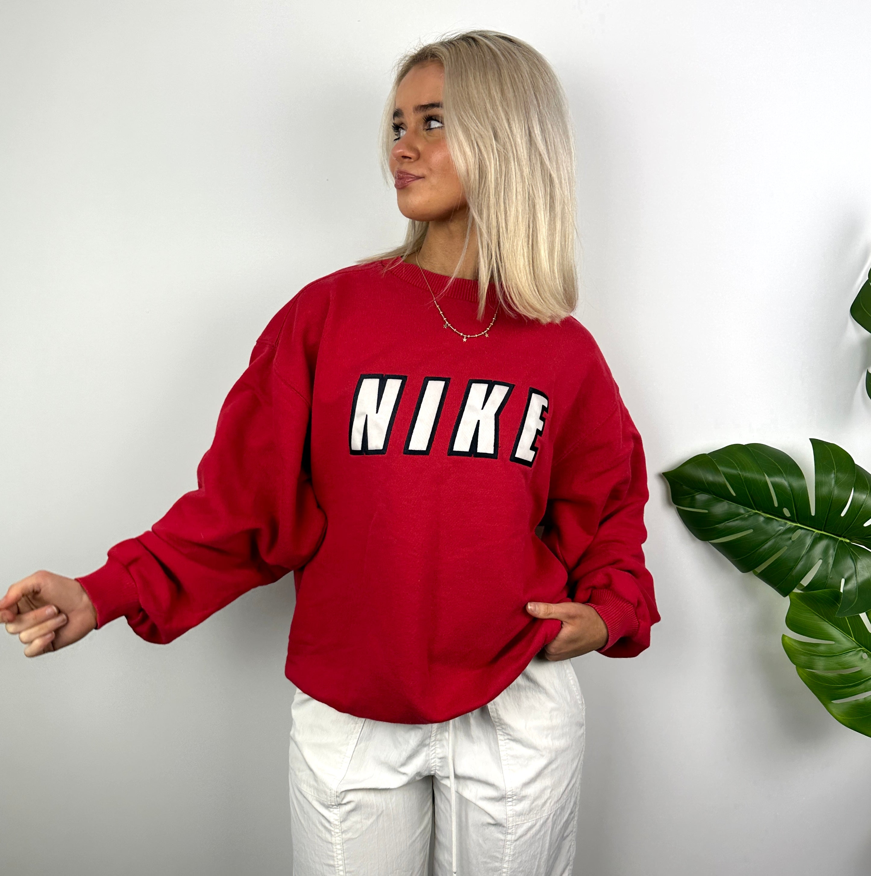 Nike Red Embroidered Spell Out Sweatshirt (M)