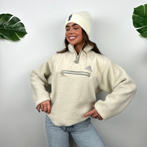 Adidas Cream Sherpa Teddy Bear Fleece Quarter Zip Sweatshirt (M)
