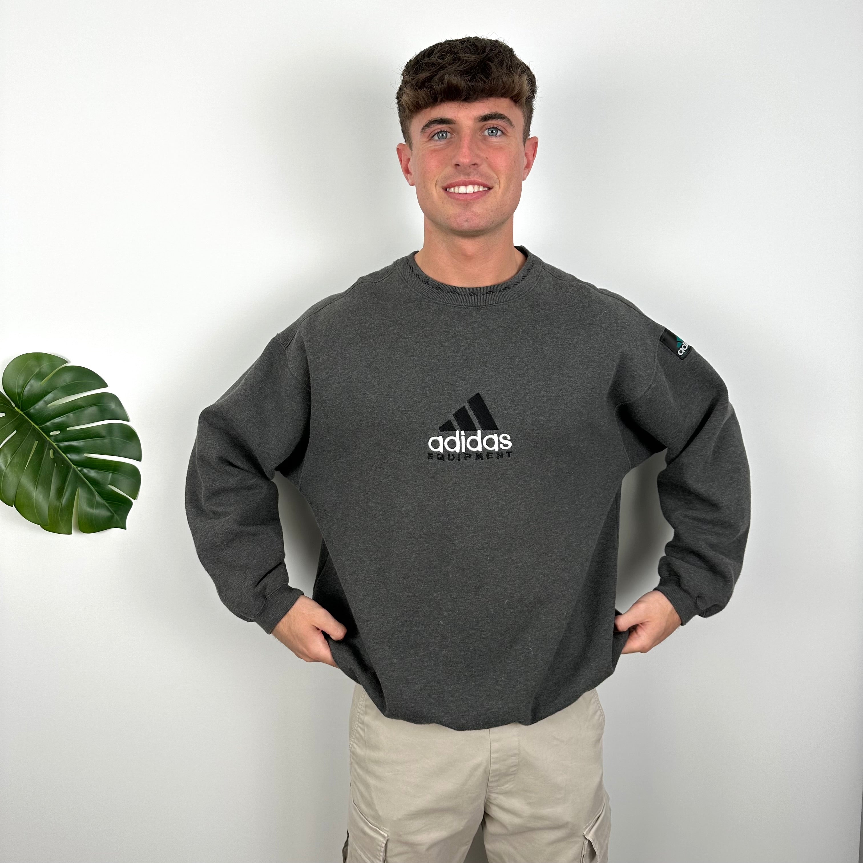 Adidas Equipment RARE Grey Embroidered Spell Out Sweatshirt (L)