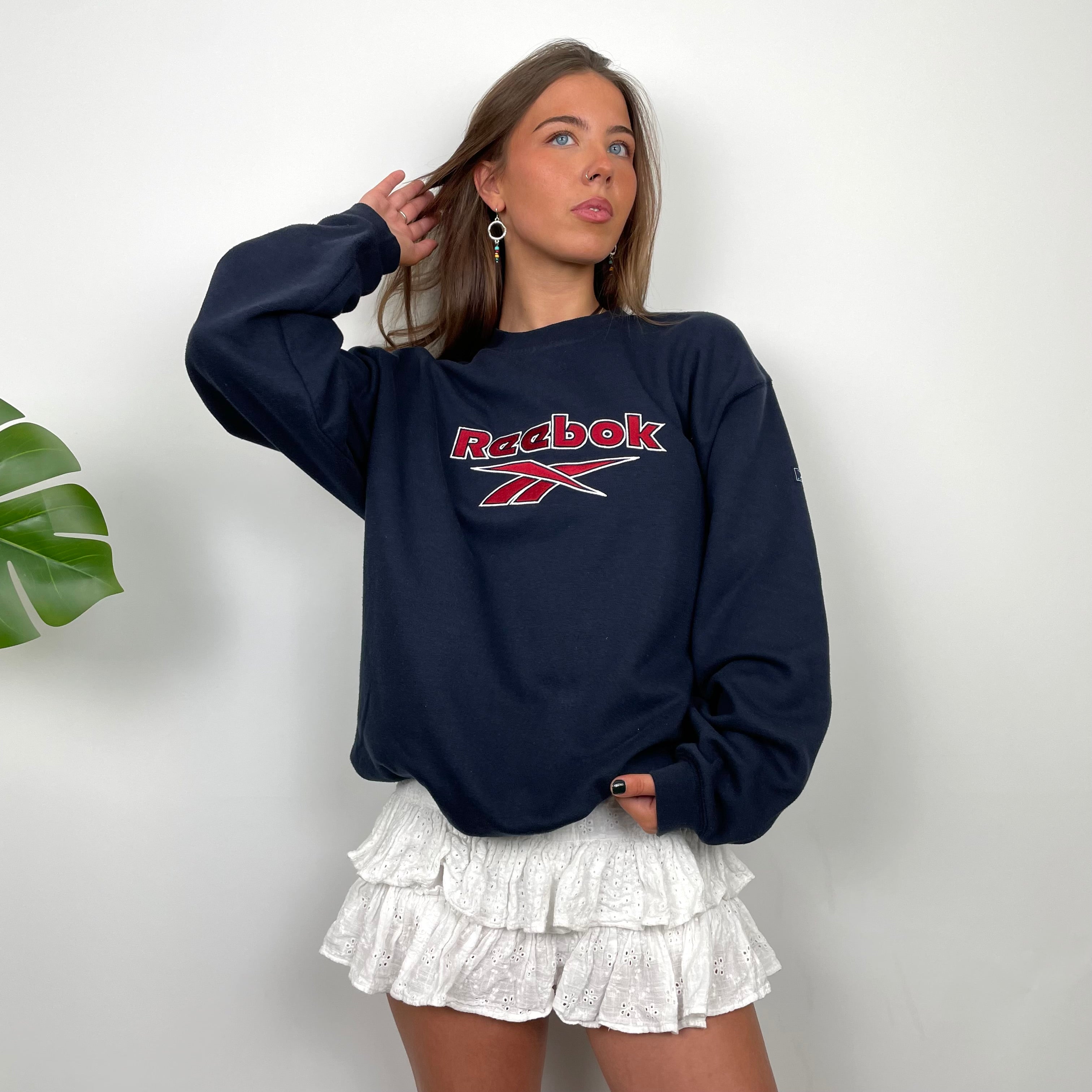 Reebok RARE Navy Embroidered Spell Out Sweatshirt (L)