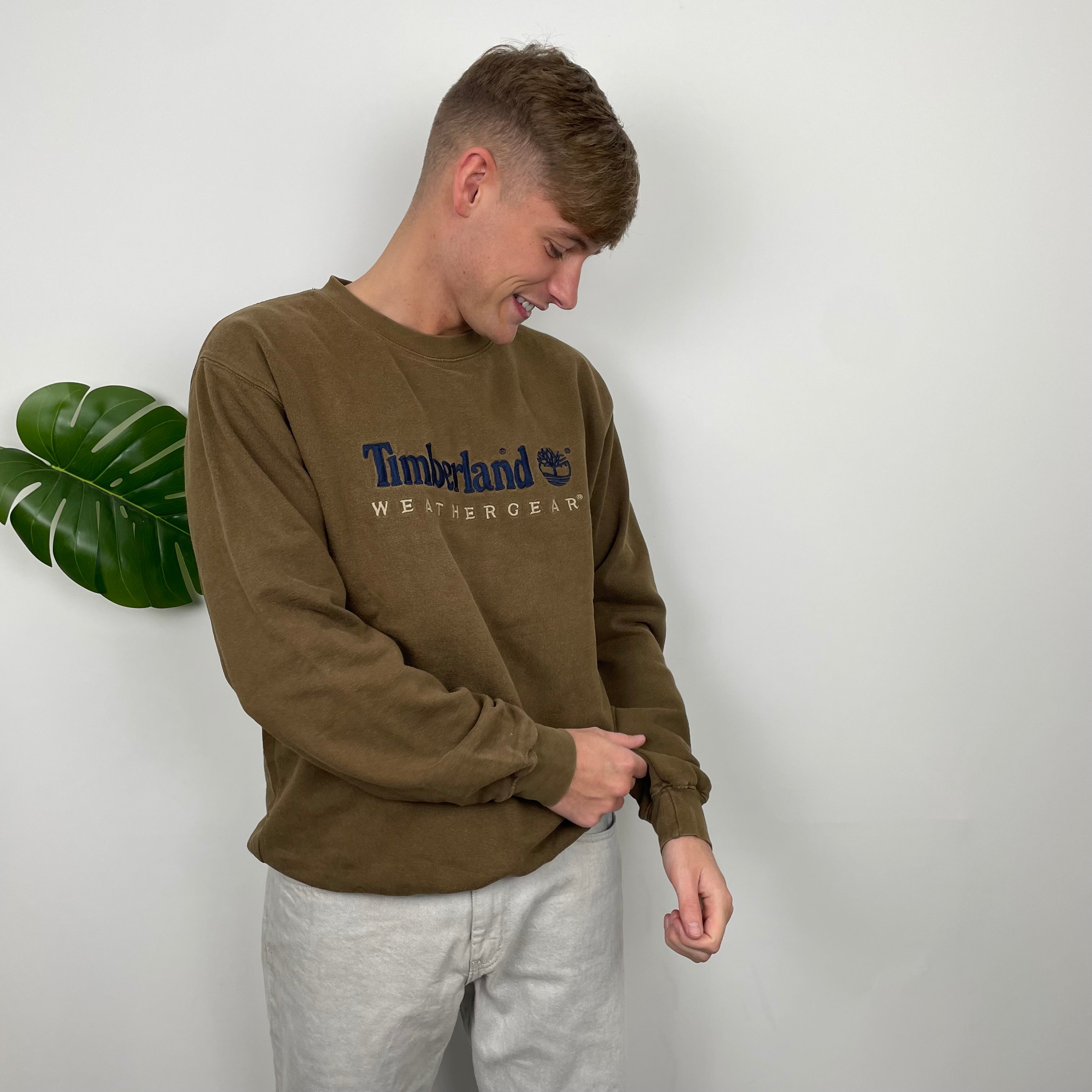 Timberland RARE Khaki Embroidered Spell Out Sweatshirt (L)