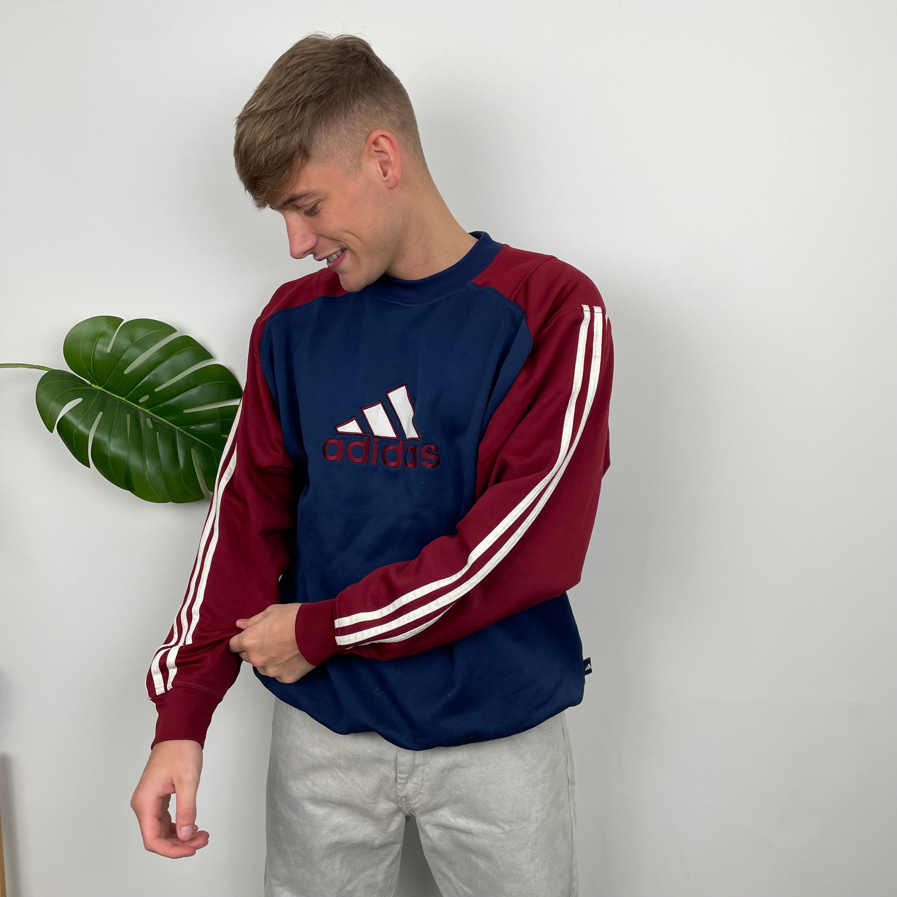 Adidas RARE Red and Navy Embroidered Spell Out Sweatshirt (L)