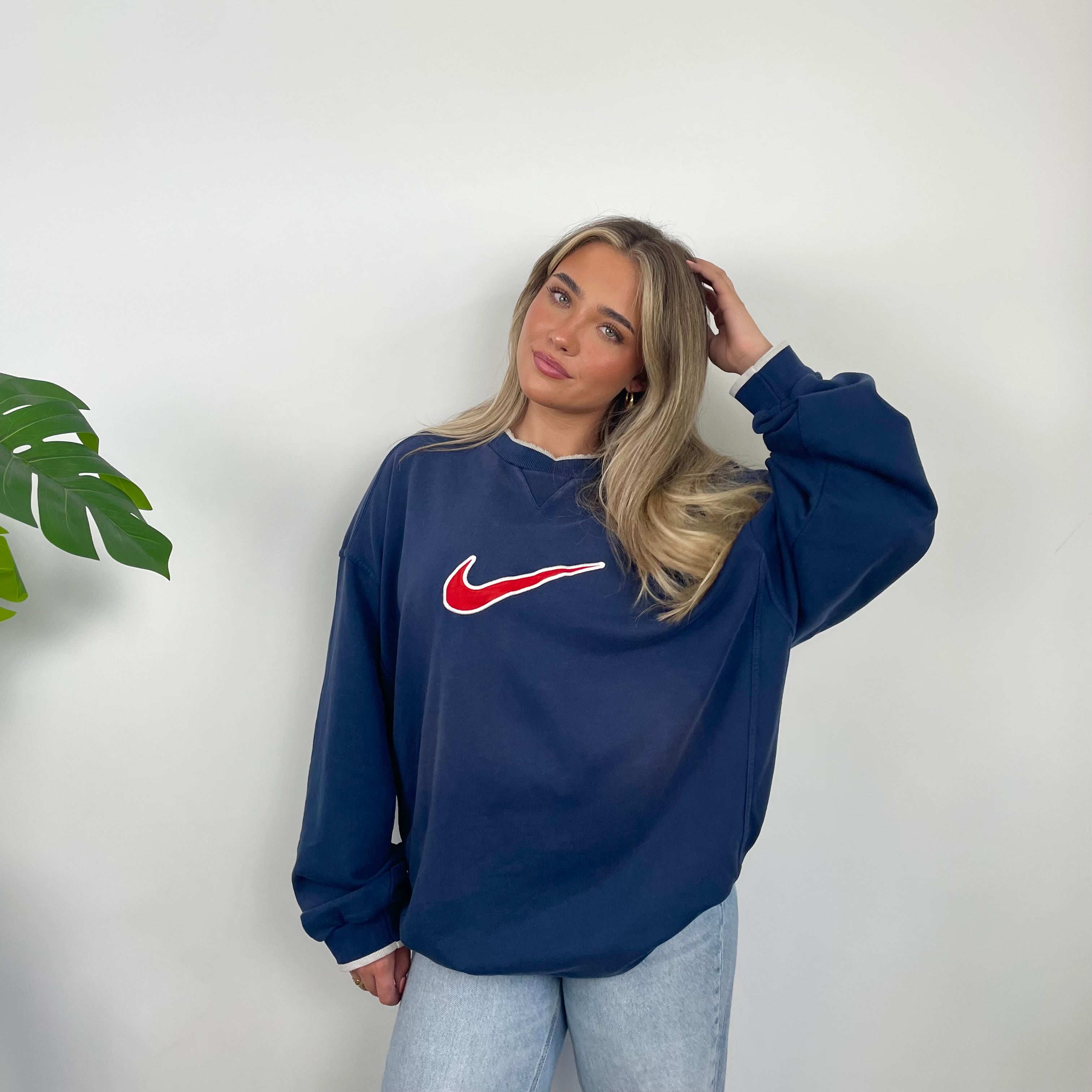 Nike Blue Embroidered Swoosh Sweatshirt (XXL)