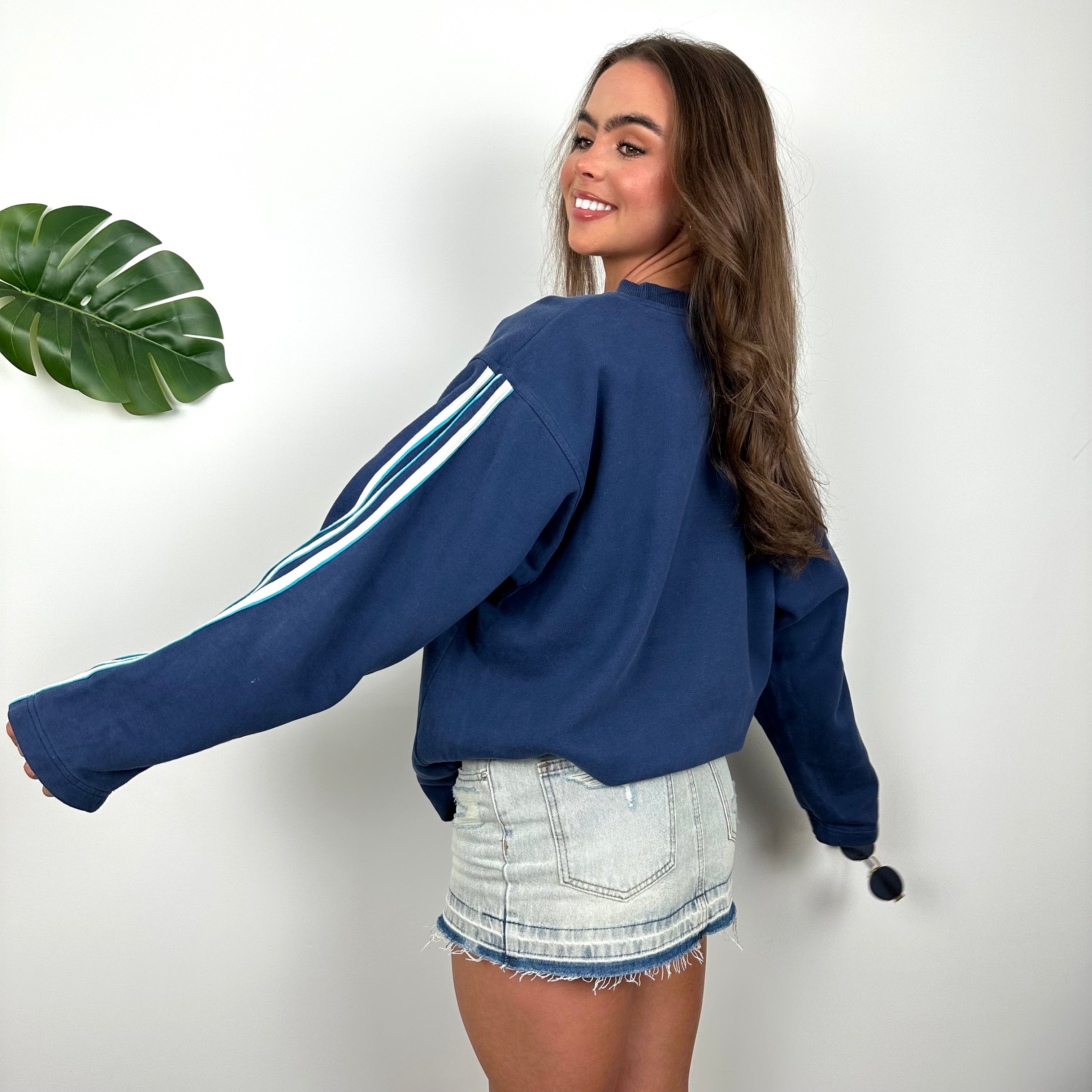 Adidas Blue Embroidered Spell Out Sweatshirt (L)