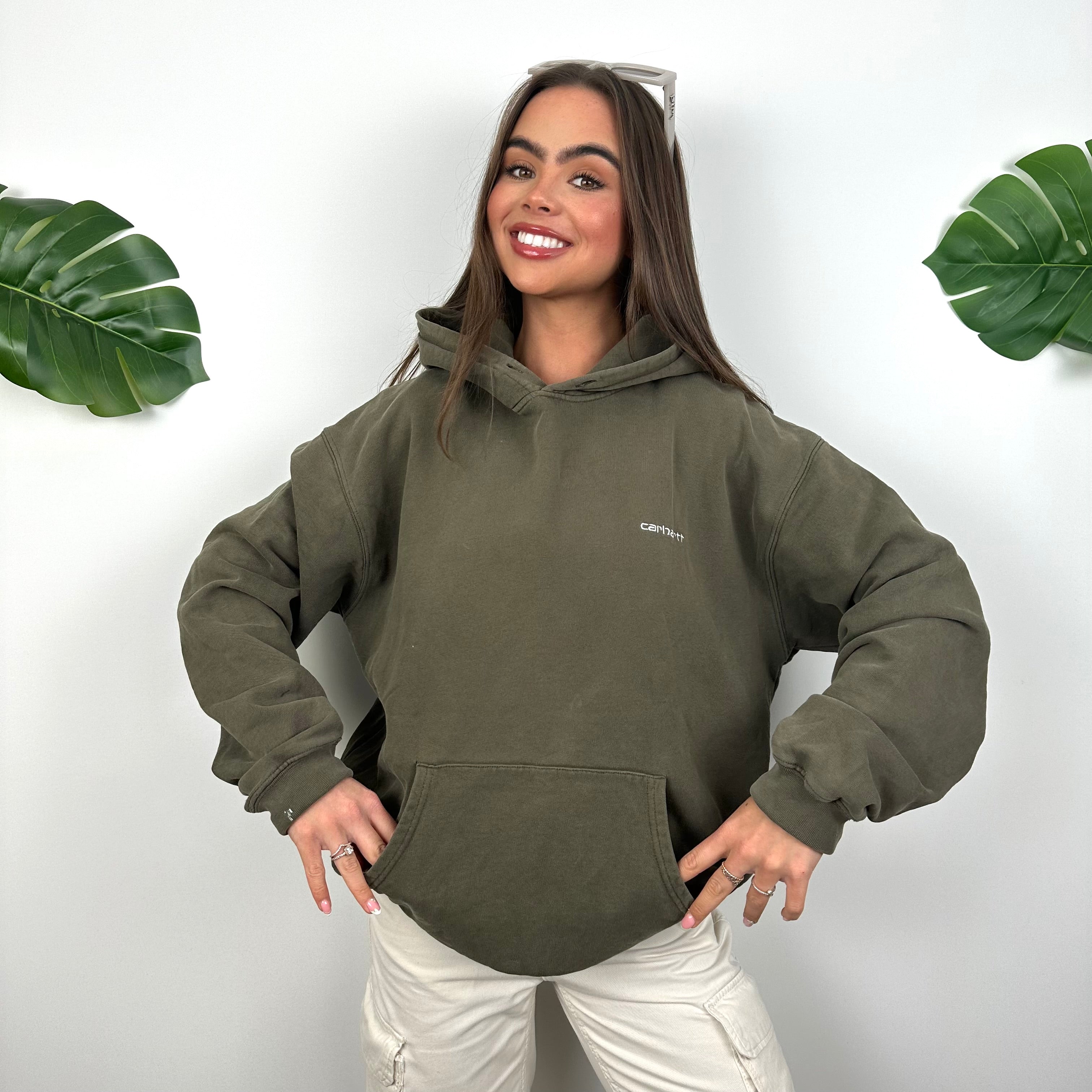 Carhartt Khaki Green Embroidered Spell Out Hoodie (L)