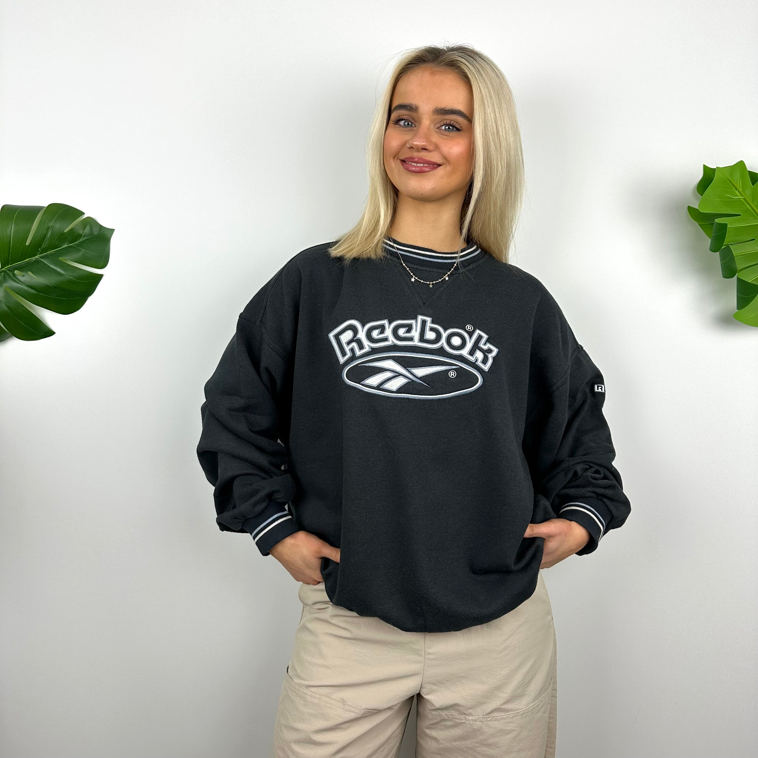 Reebok Navy Embroidered Spell Out Sweatshirt (M)