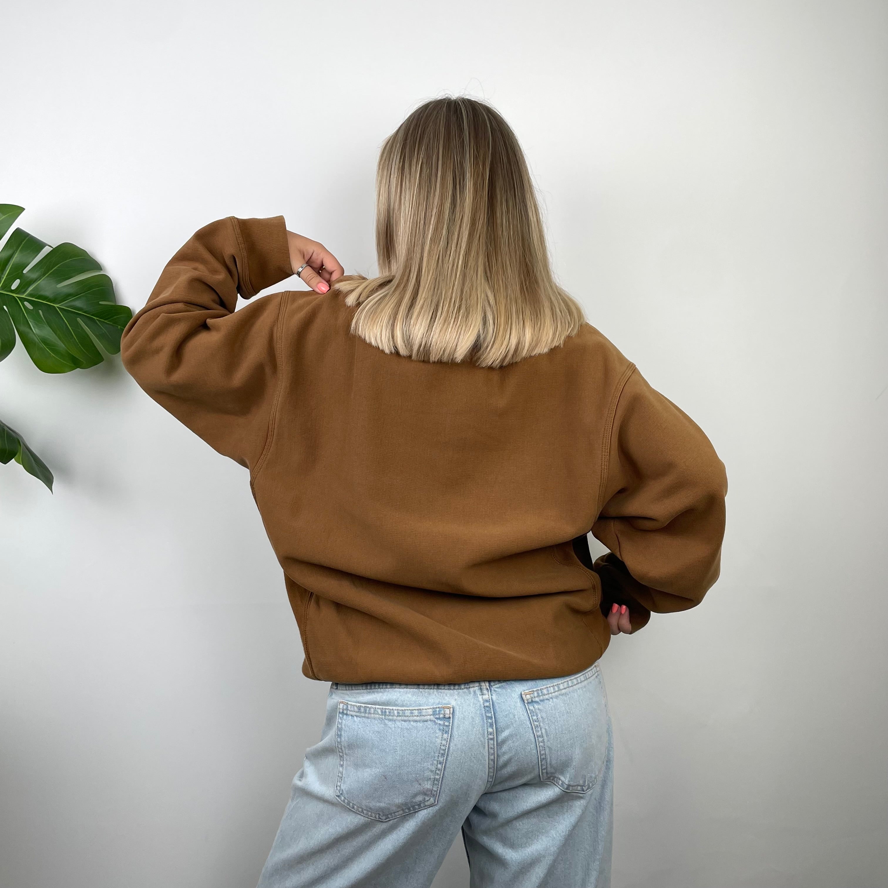 Carhartt RARE Tan Brown Embroidered Spell Out Sweatshirt (L)