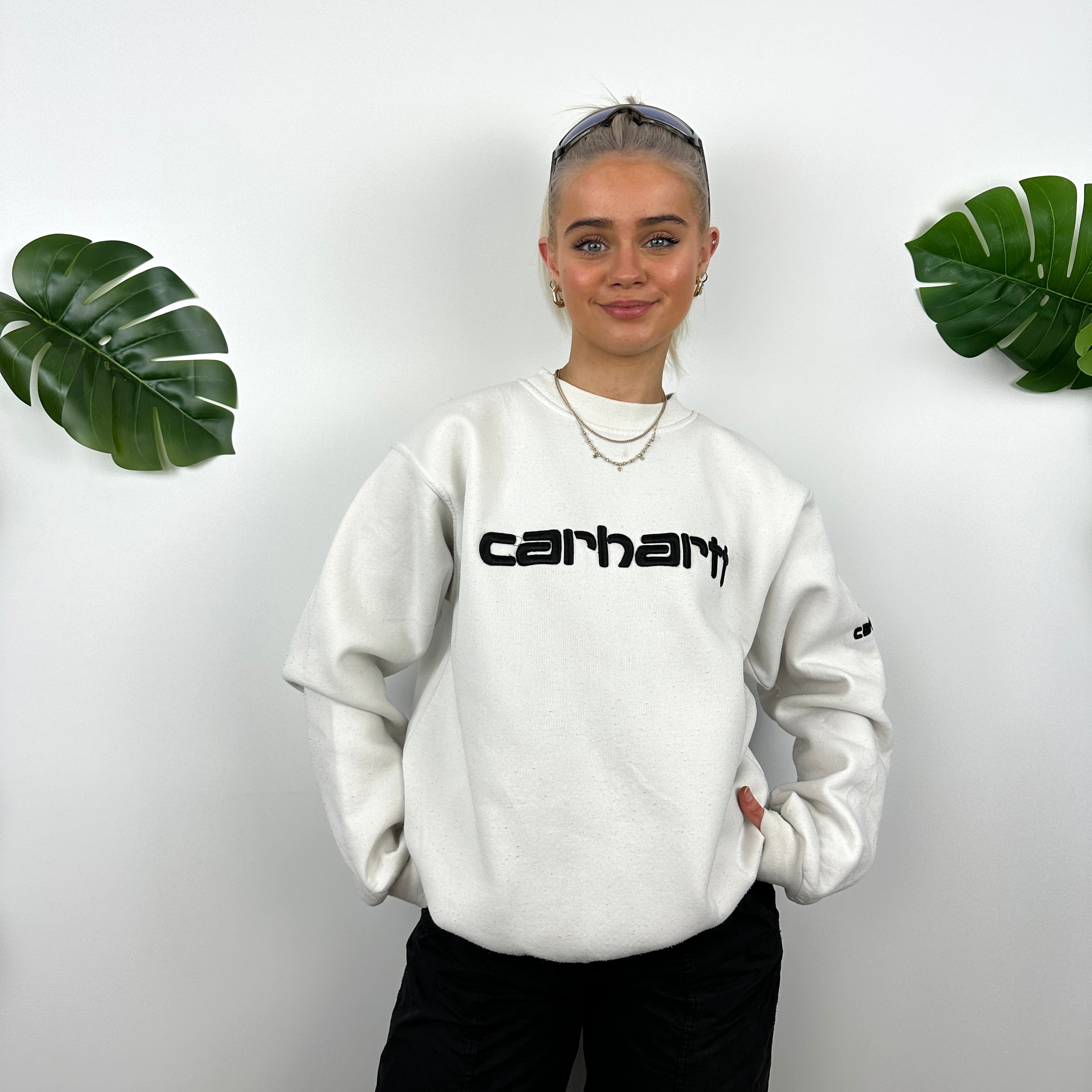 Carhartt White Embroidered Spell Out Sweatshirt (M)