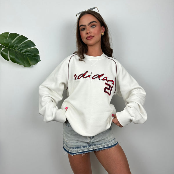 Adidas White Embroidered Spell Out Sweatshirt (M)