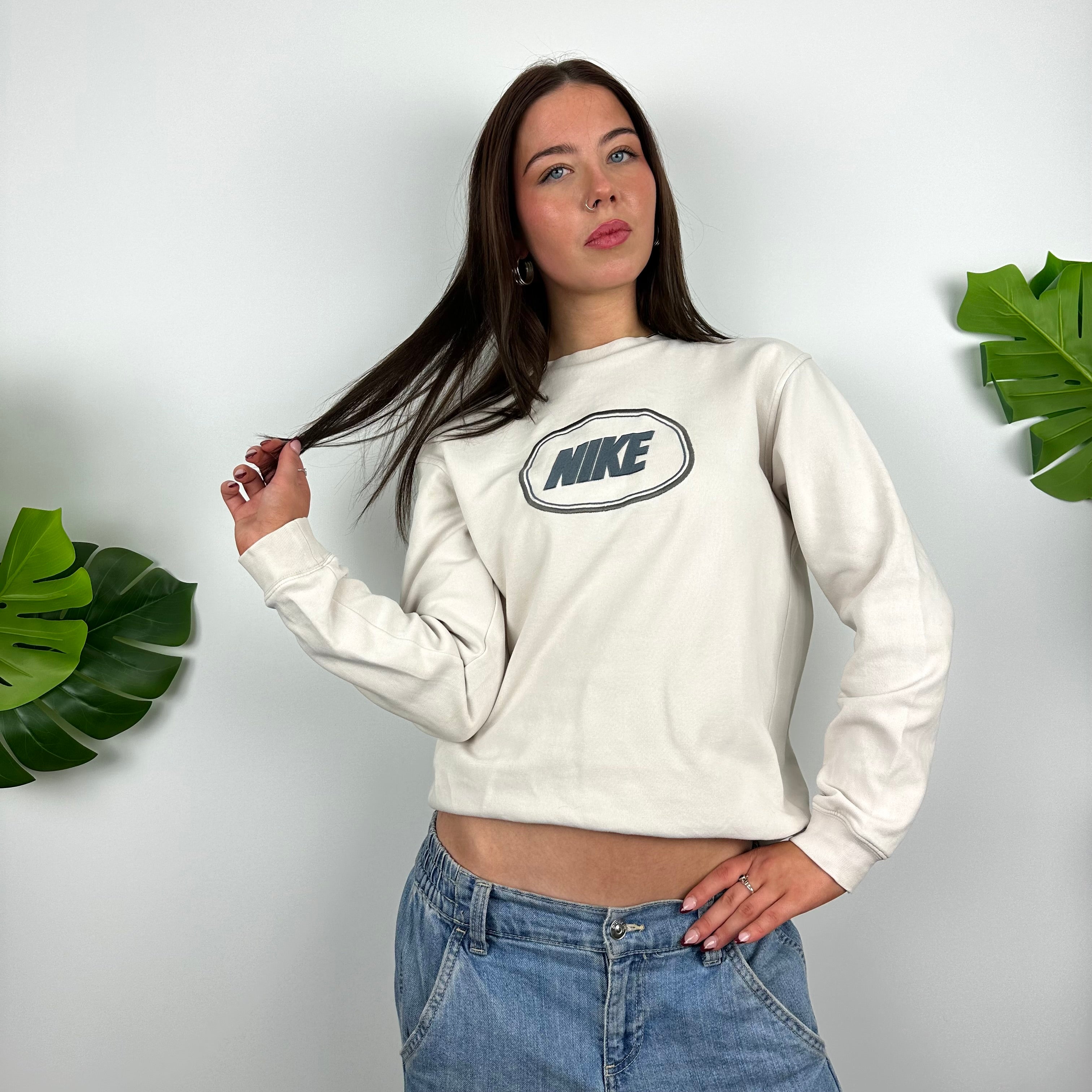 Nike White Embroidered Spell Out Sweatshirt (S)