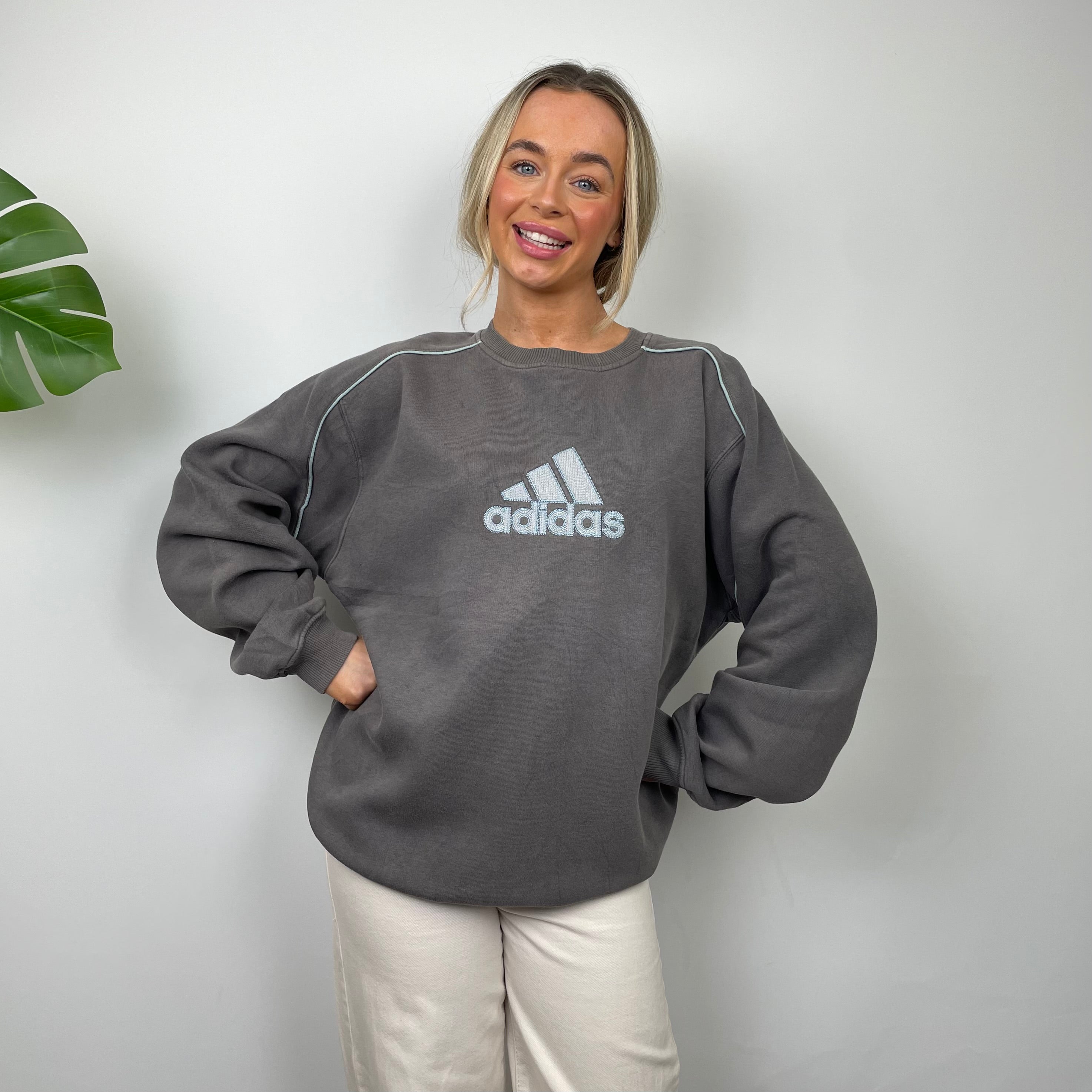 Adidas Grey Embroidered Spell Out Sweatshirt (L)