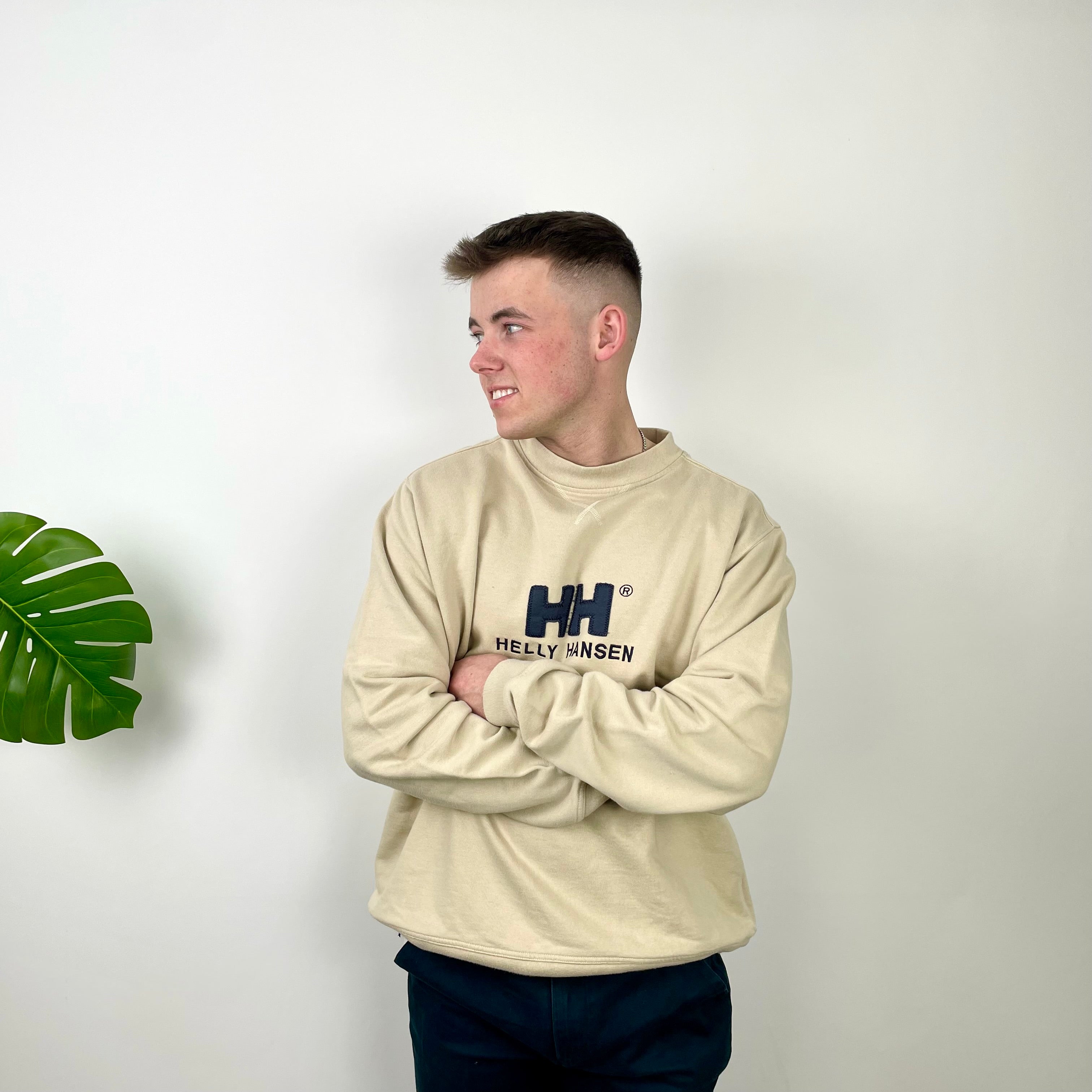 Helly Hansen Cream Embroidered Spell Out Sweatshirt (L)