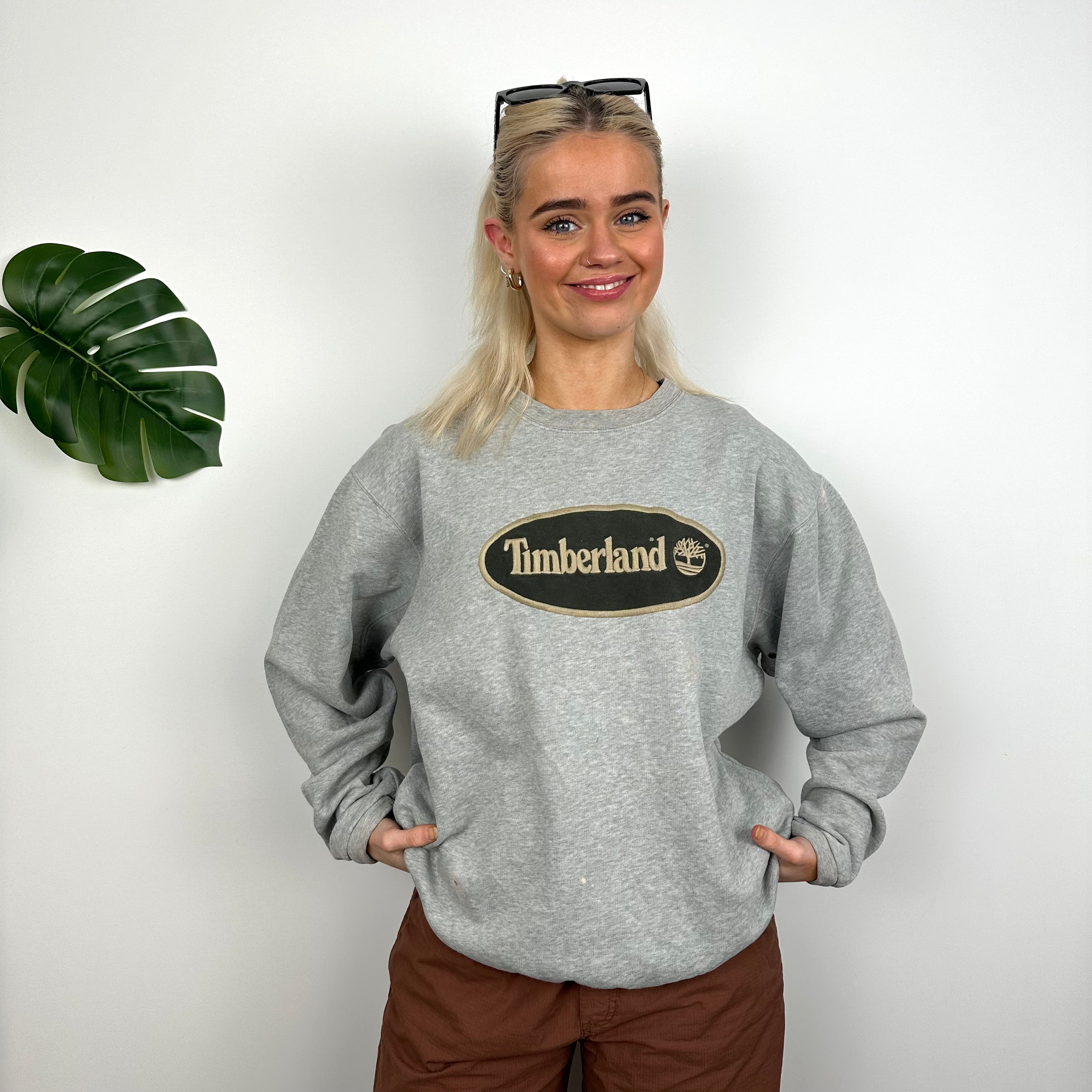 Timberland Grey Embroidered Spell Out Sweatshirt (M)