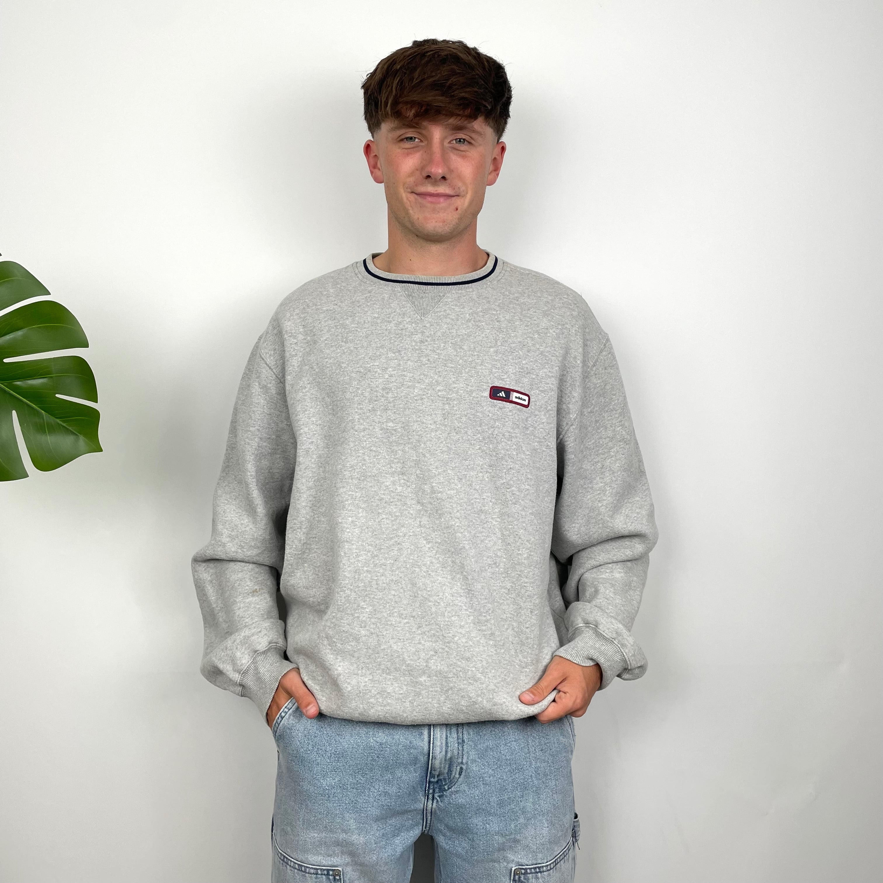 Adidas Grey Embroidered Spell Out Sweatshirt (L)