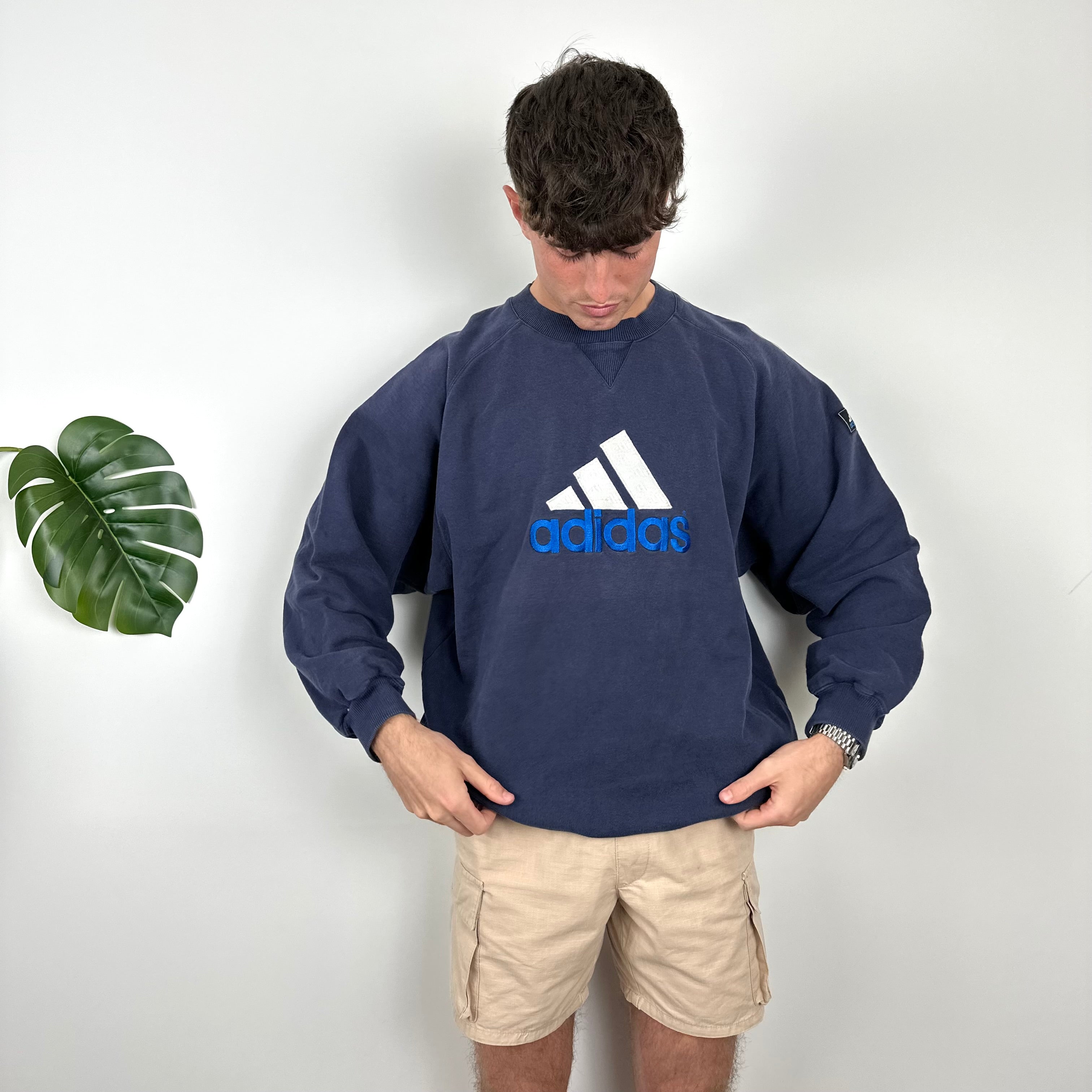 Adidas Navy Embroidered Spell Out Sweatshirt (M)