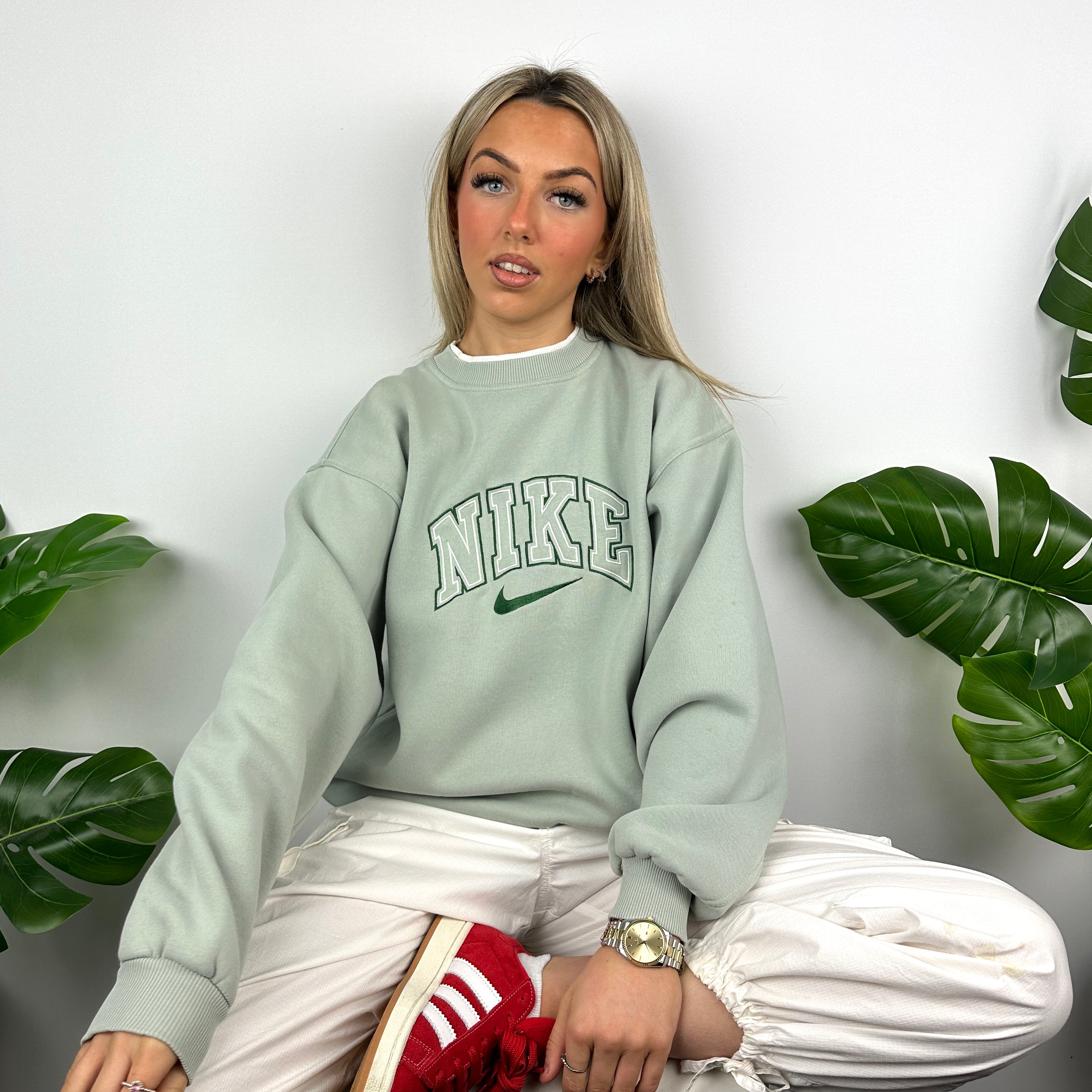 Nike Mint Green Embroidered Spell Out Sweatshirt (M)