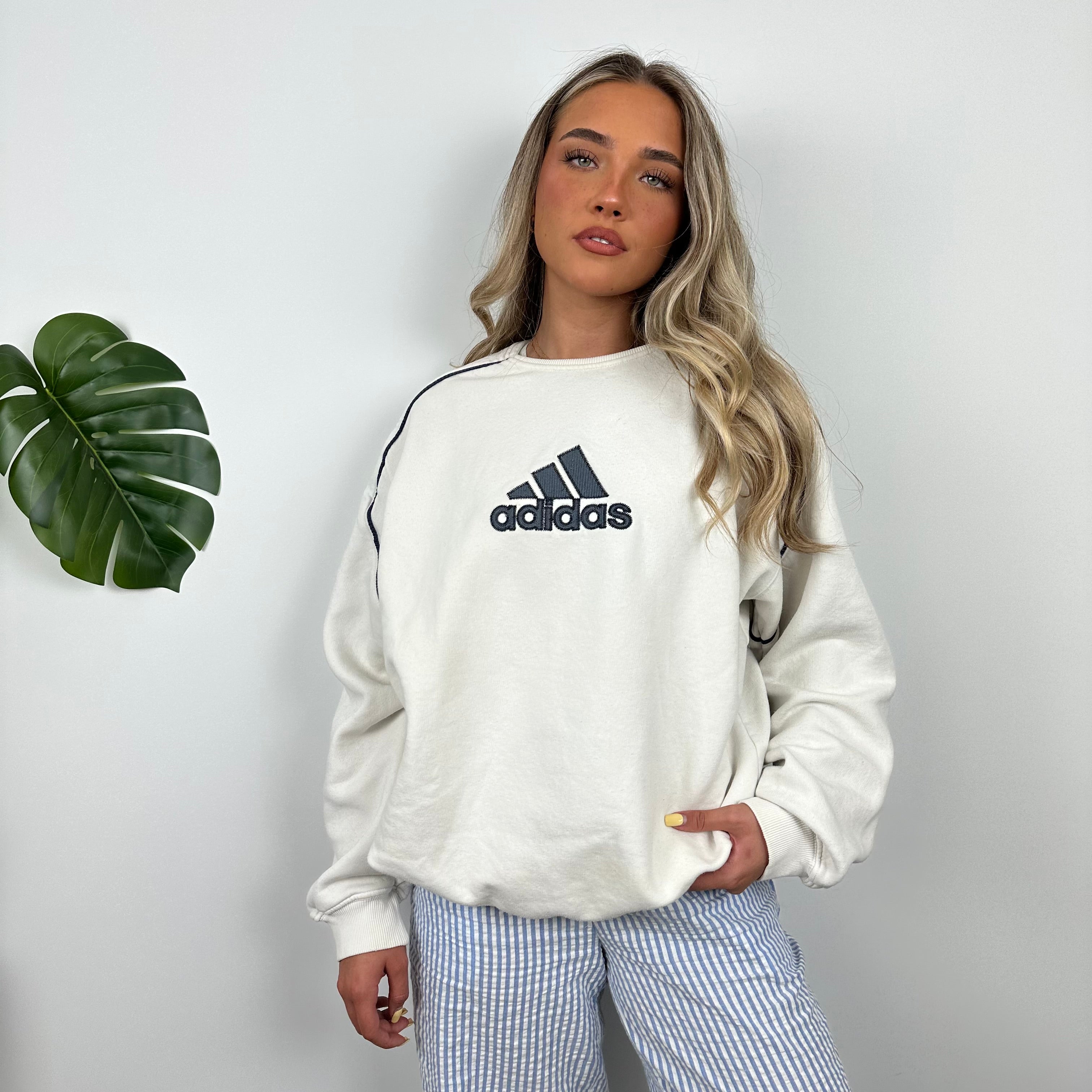 Adidas White Embroidered Spell Out Sweatshirt (M)