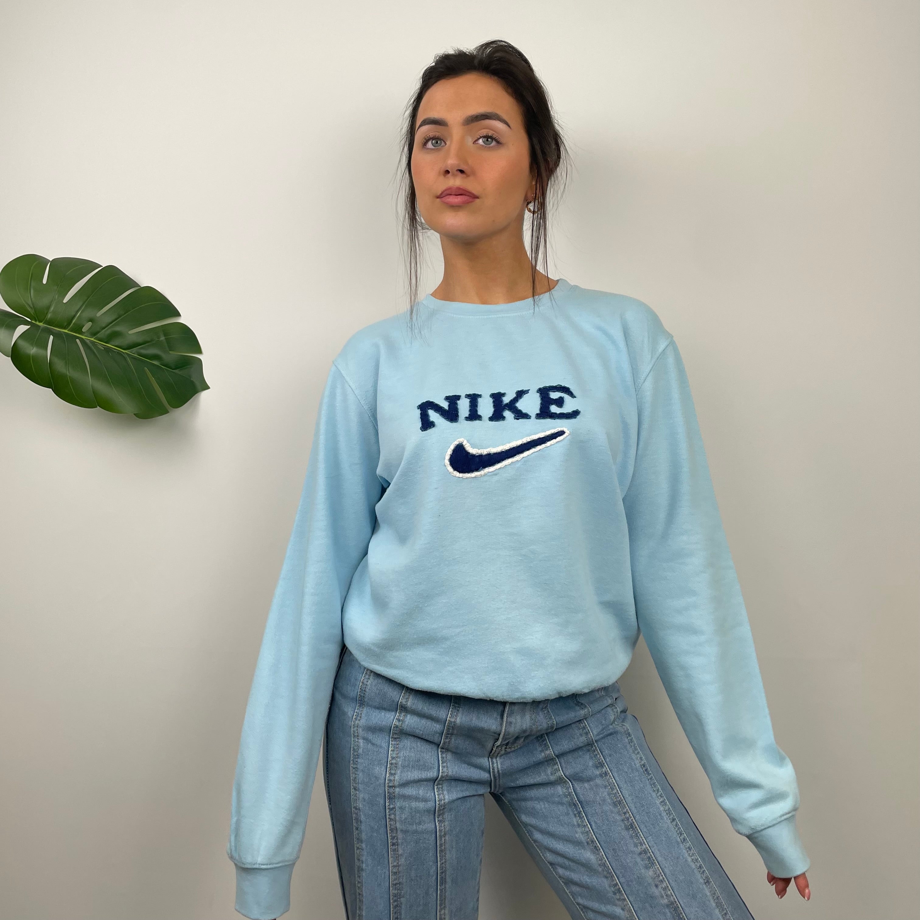 Nike Baby Blue Embroidered Spell Out Sweatshirt (S)