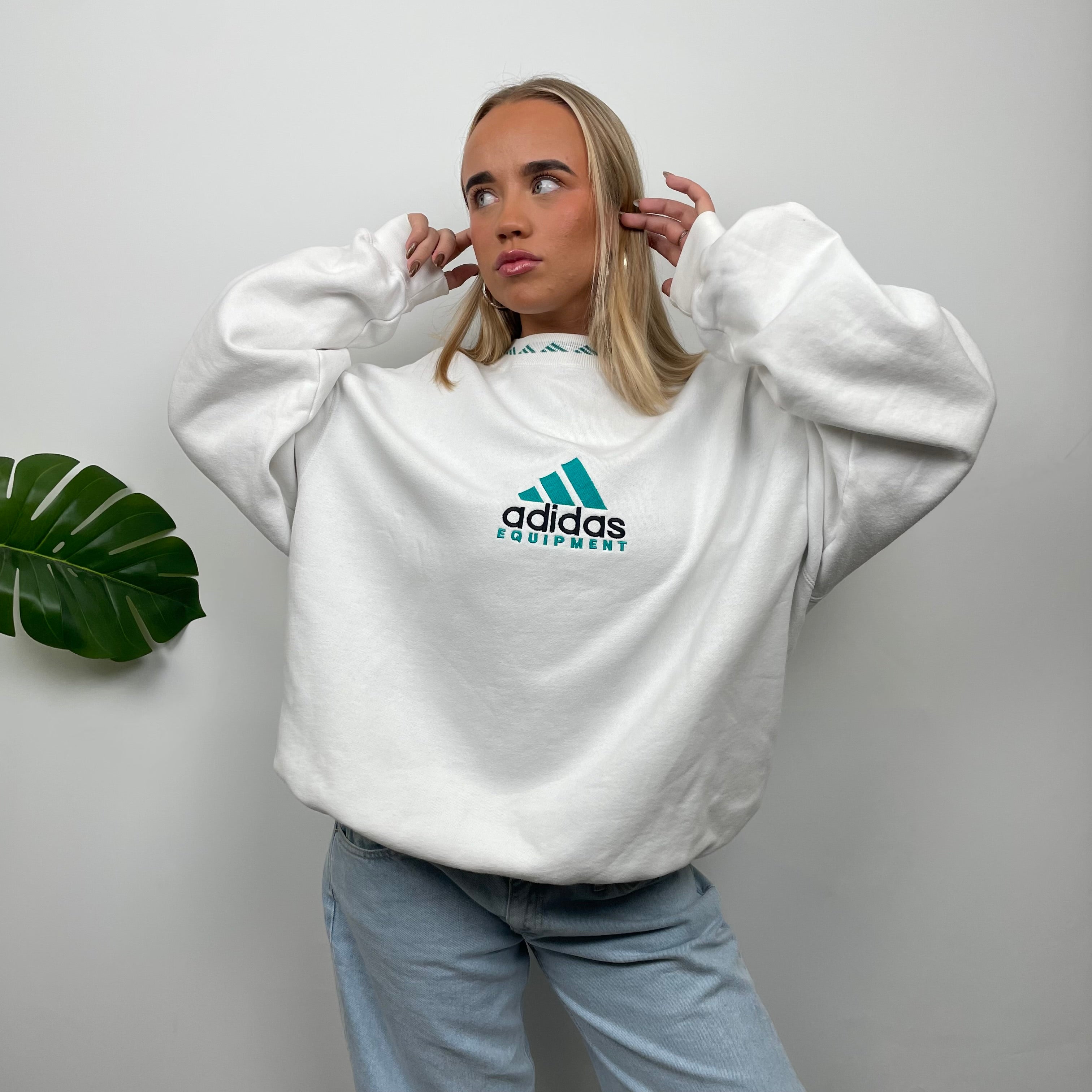 Adidas Equipment White Embroidered Spell Out Sweatshirt (L)