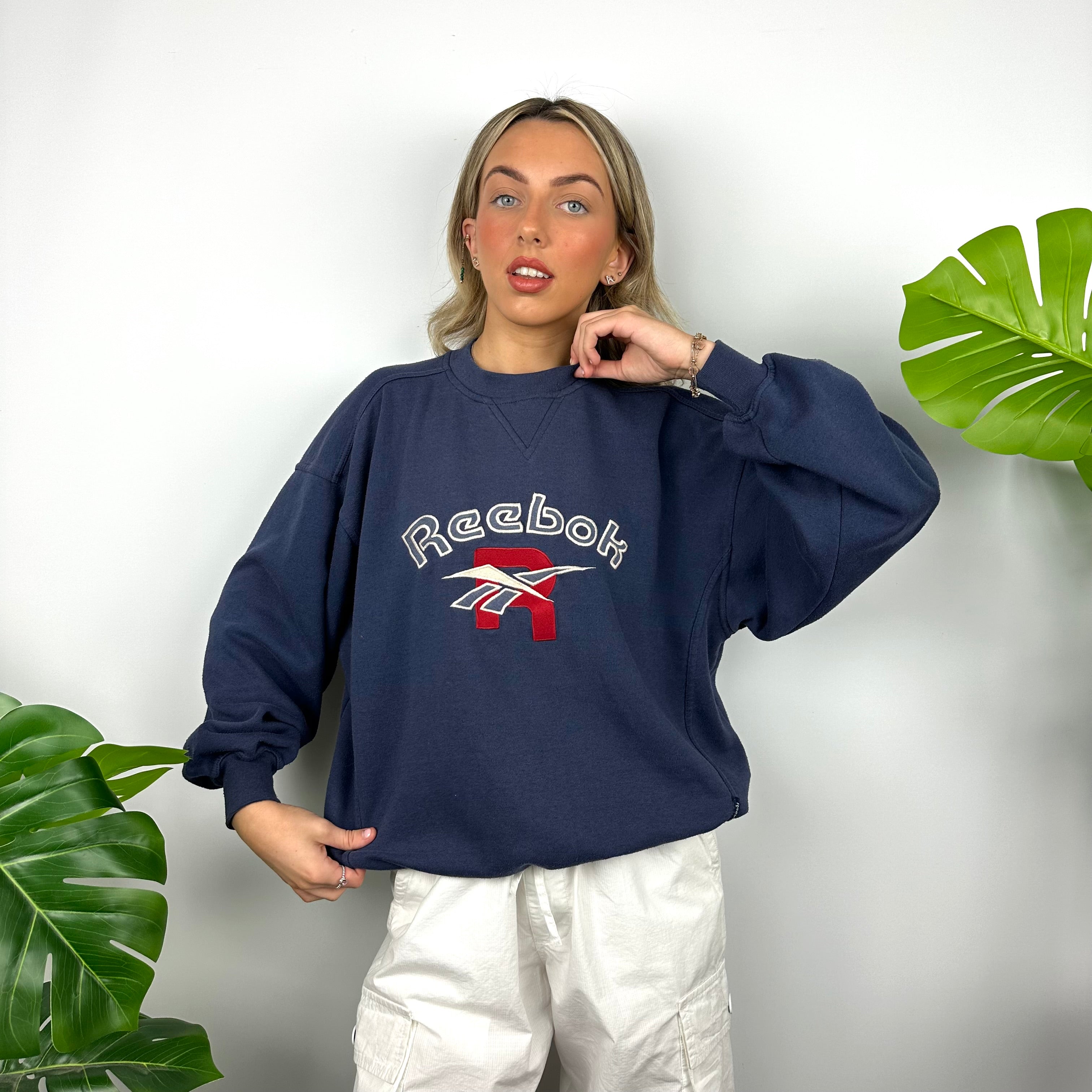 Reebok Navy Embroidered Spell Out Sweatshirt (M)