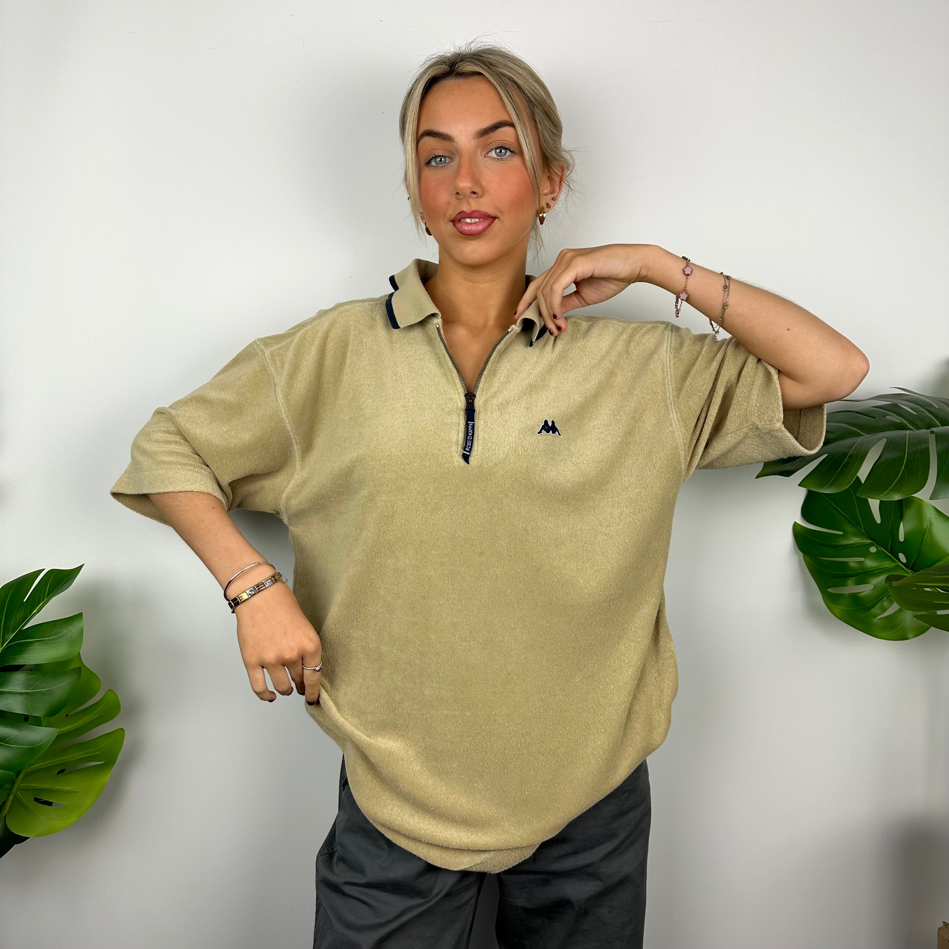 Kappa Beige Embroidered Logo Quarter Zip (L)