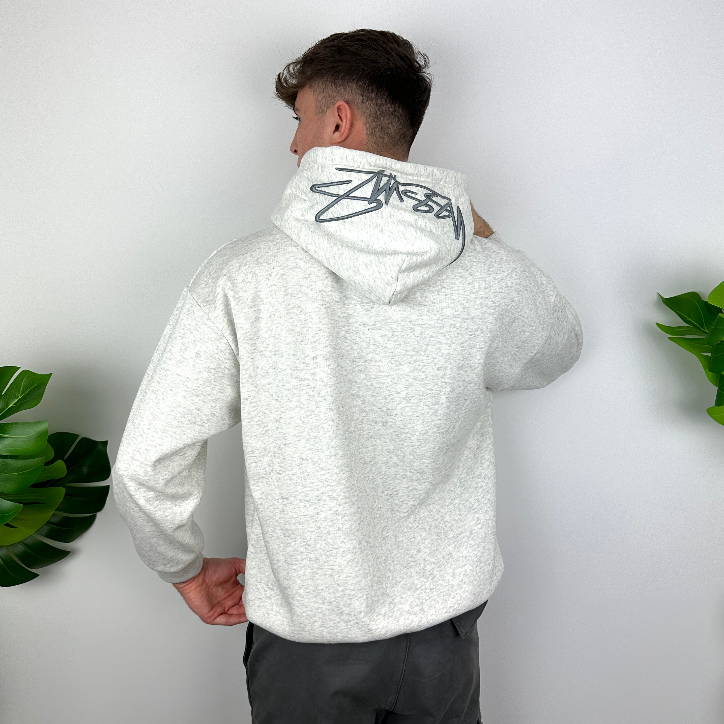 Stussy Grey Embroidered Spell Out Hoodie (L)