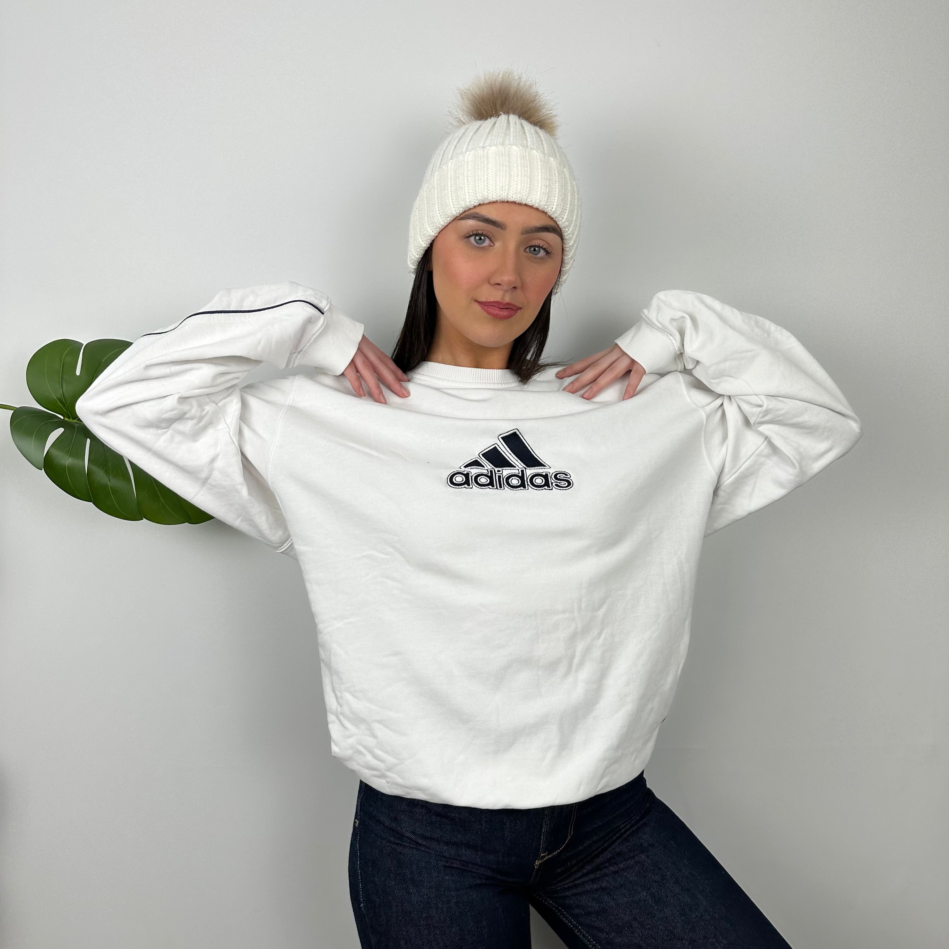 Adidas White Embroidered Spell Out Sweatshirt (L)