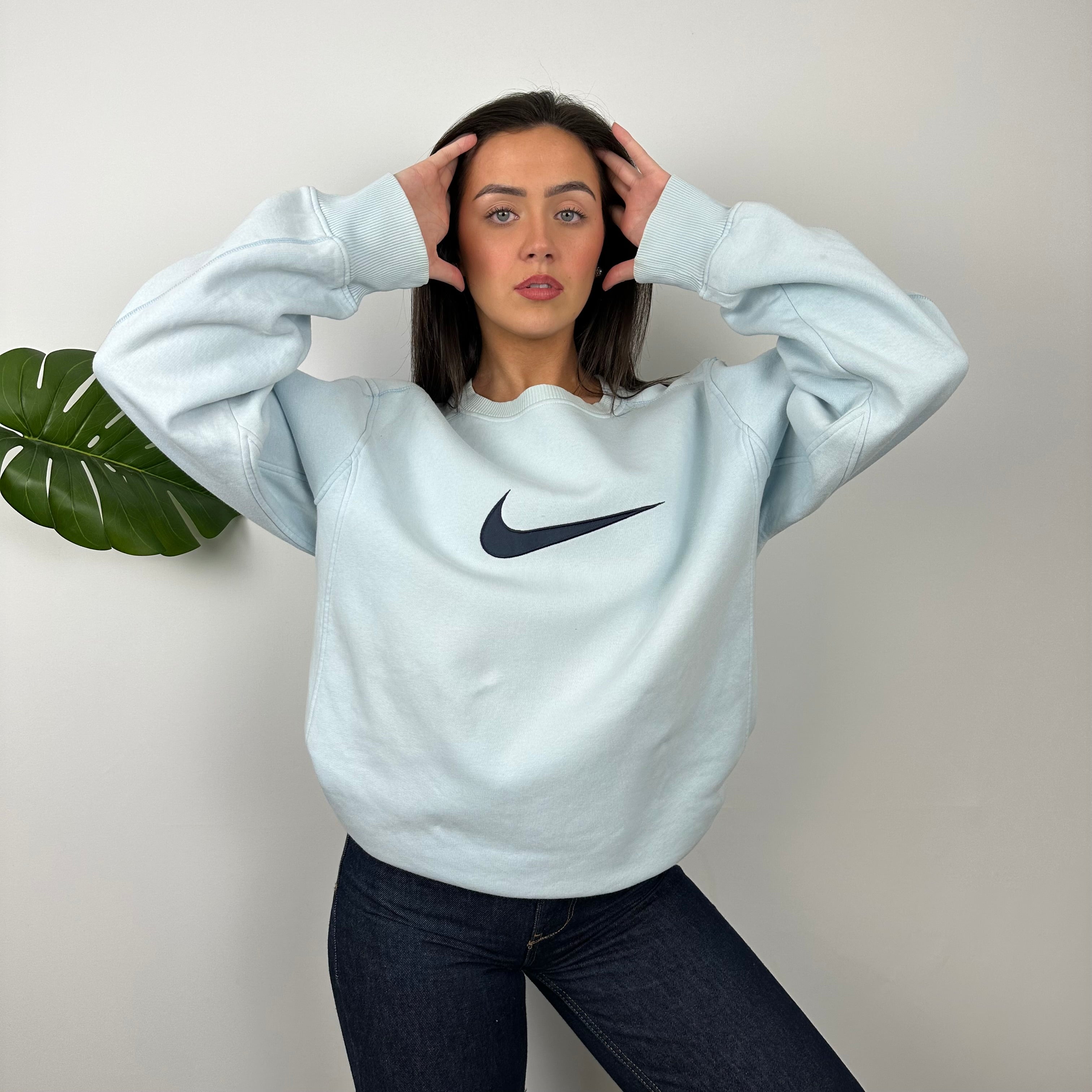 Nike Baby Blue Embroidered Swoosh Sweatshirt (L)