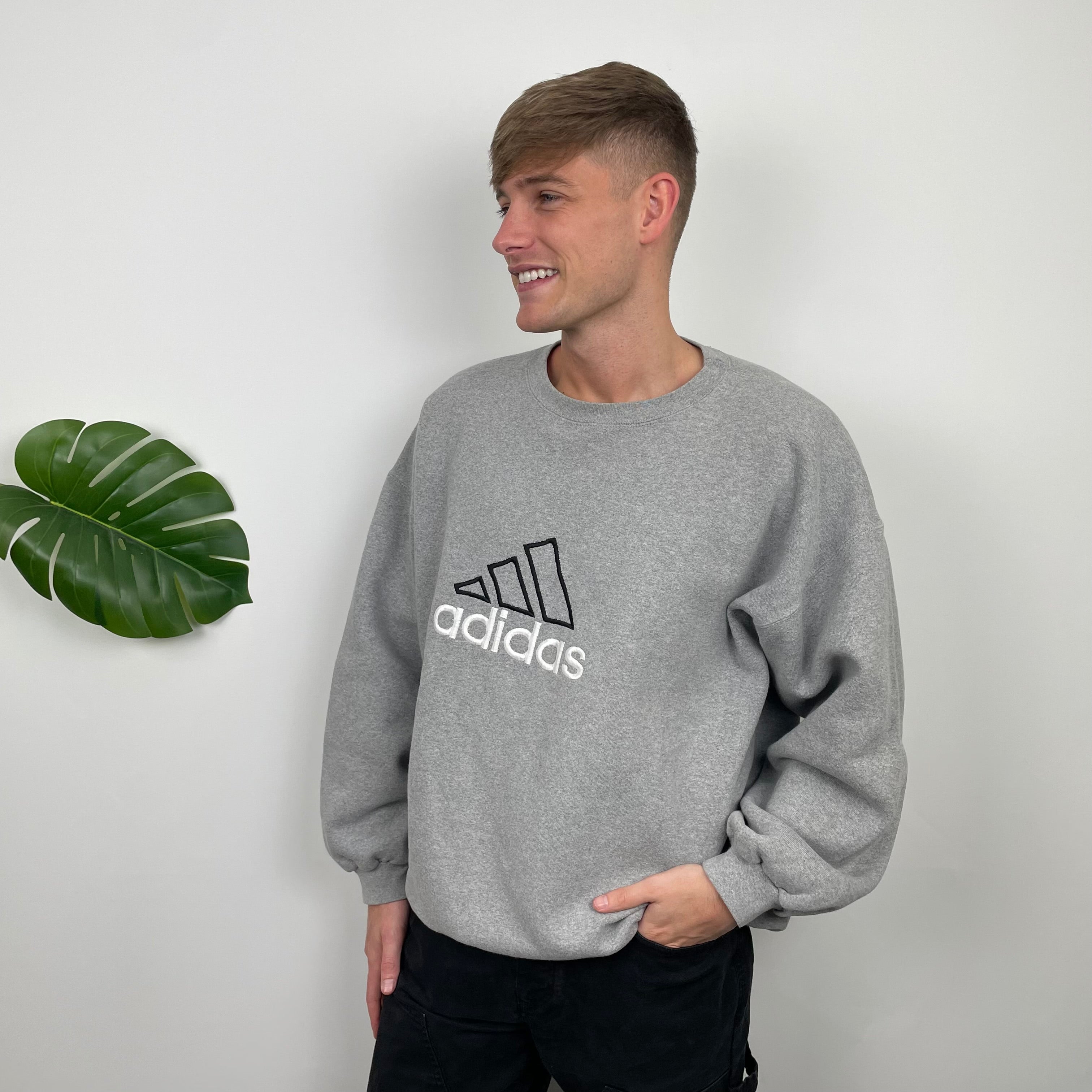 Adidas RARE Grey Embroidered Spell Out Sweatshirt (L)