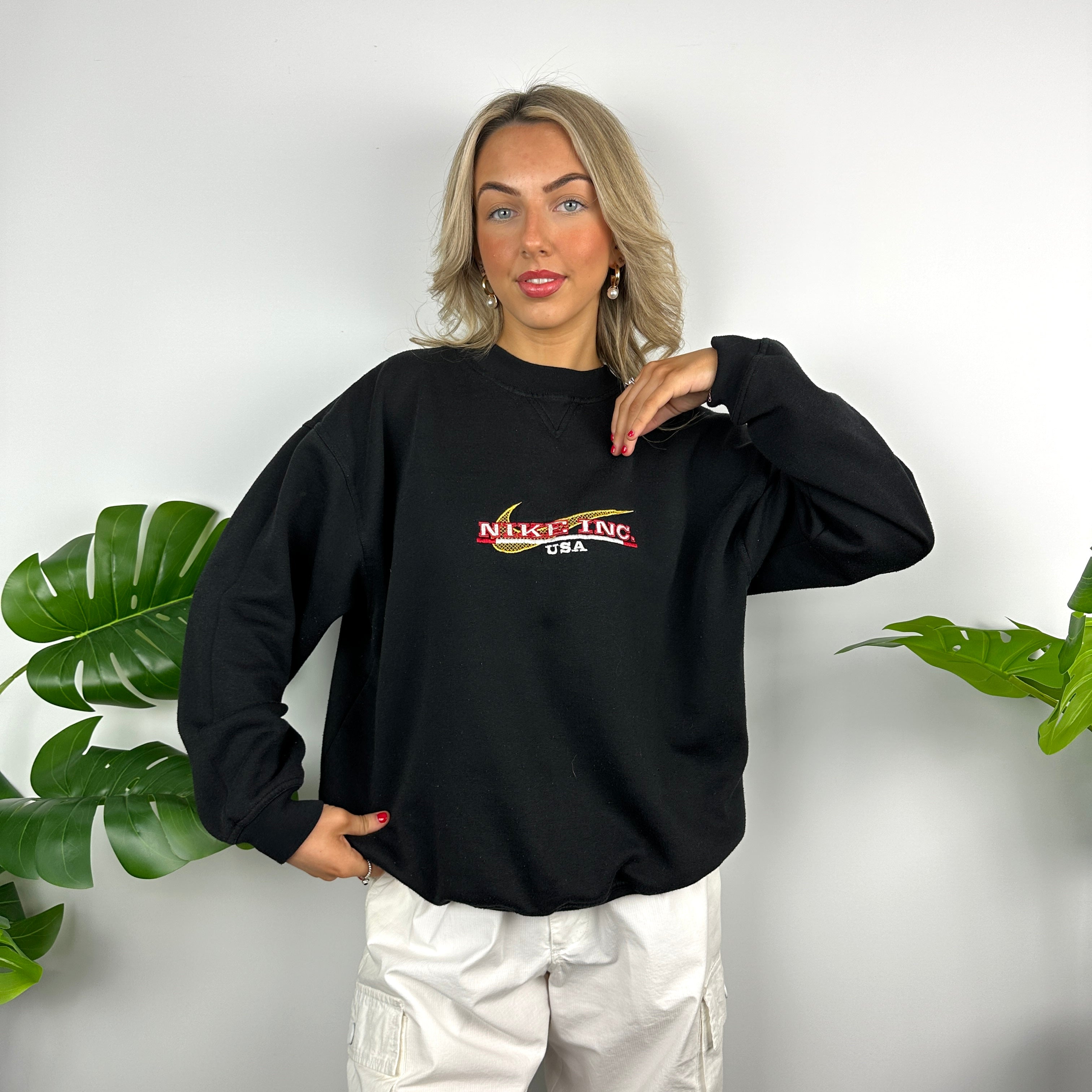 Nike Inc USA Black Embroidered Spell Out Sweatshirt (M)