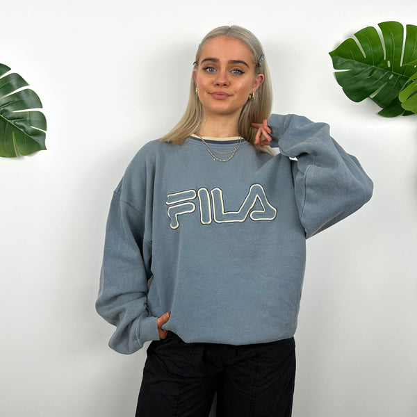 FILA Baby Blue Embroidered Spell Out Sweatshirt (XXL)