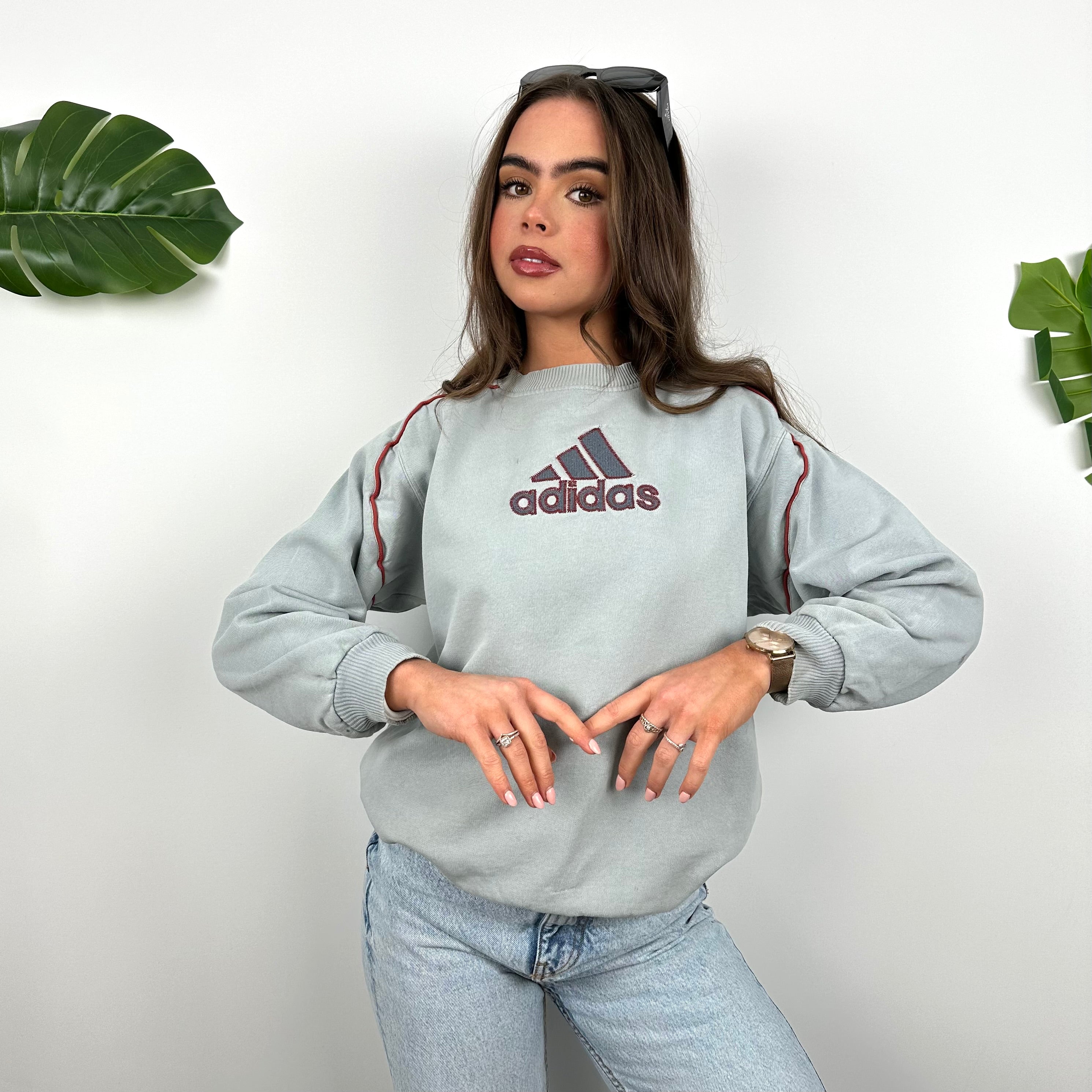 Adidas Baby Blue Embroidered Spell Out Sweatshirt (S)